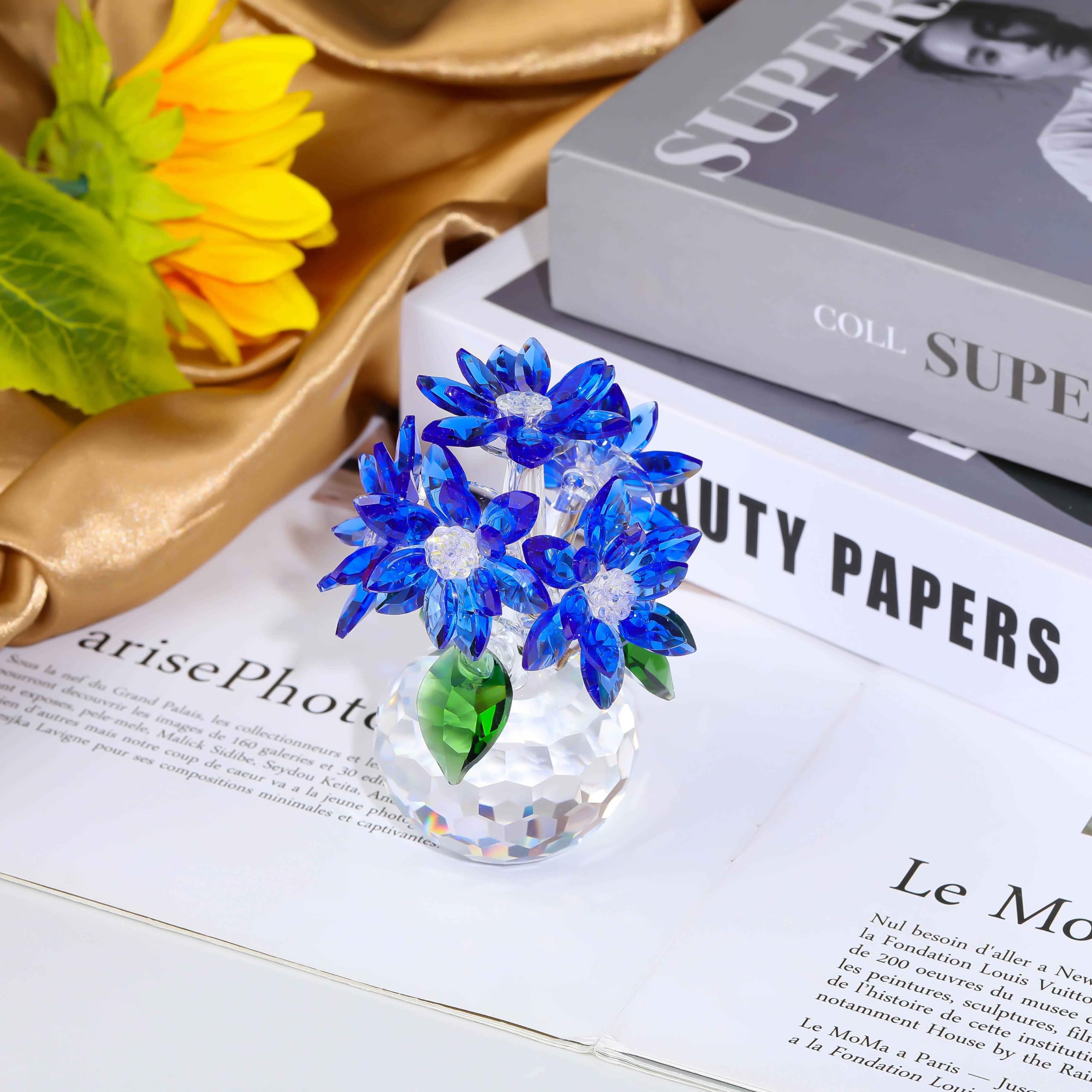 Amazon｜5花K9 水晶蓮の花の装飾品 青い蓮の花 女性用 誕生日