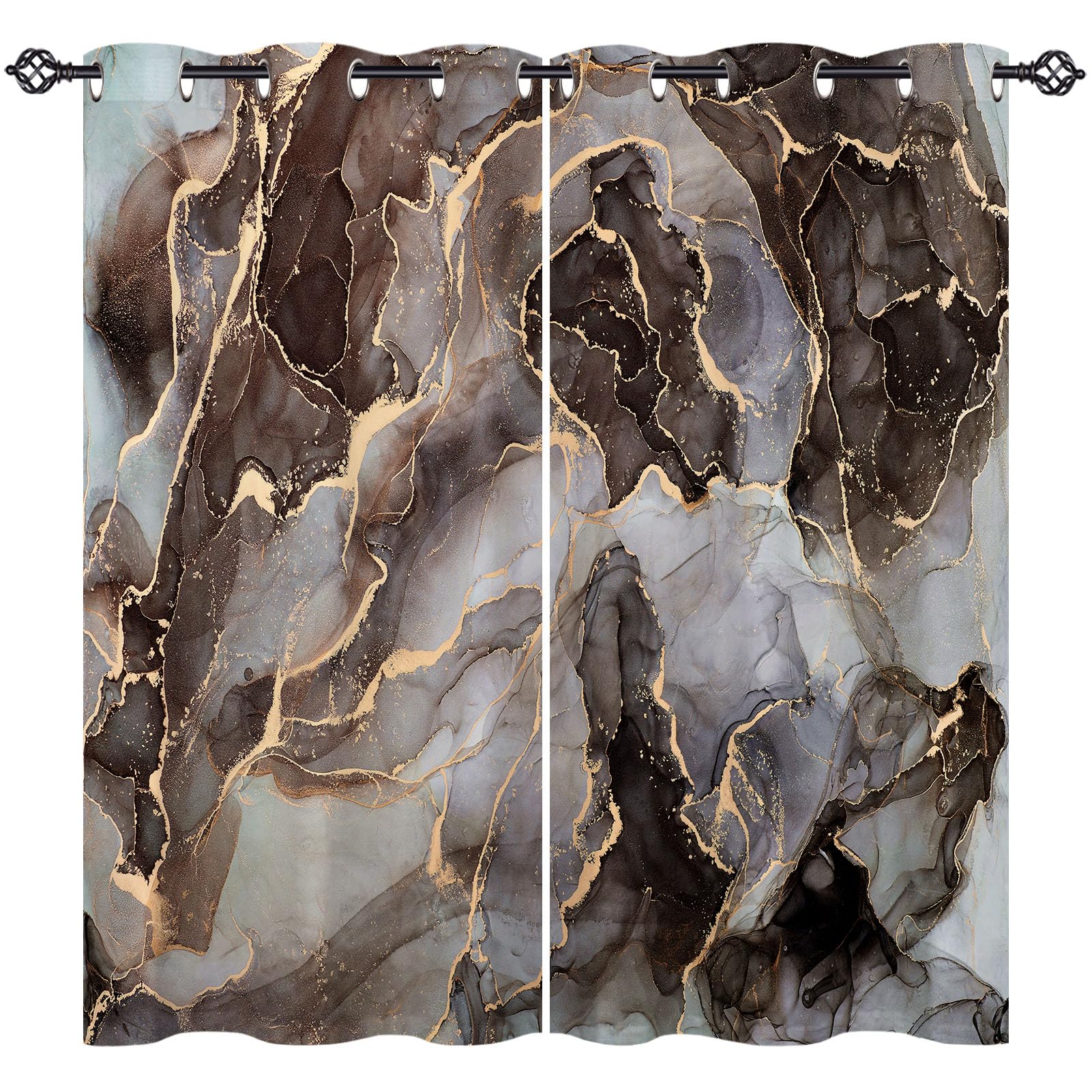 ANHOPE Marble Curtains Eyelet Ring Top Soft Thermal Insulated Blackout Curtains Abstract Modern Fluid Art Texture Print Pattern Decorative Window Drapes for Bedroom Living Room 46 x 54 Inch 2 Panels โ image 1