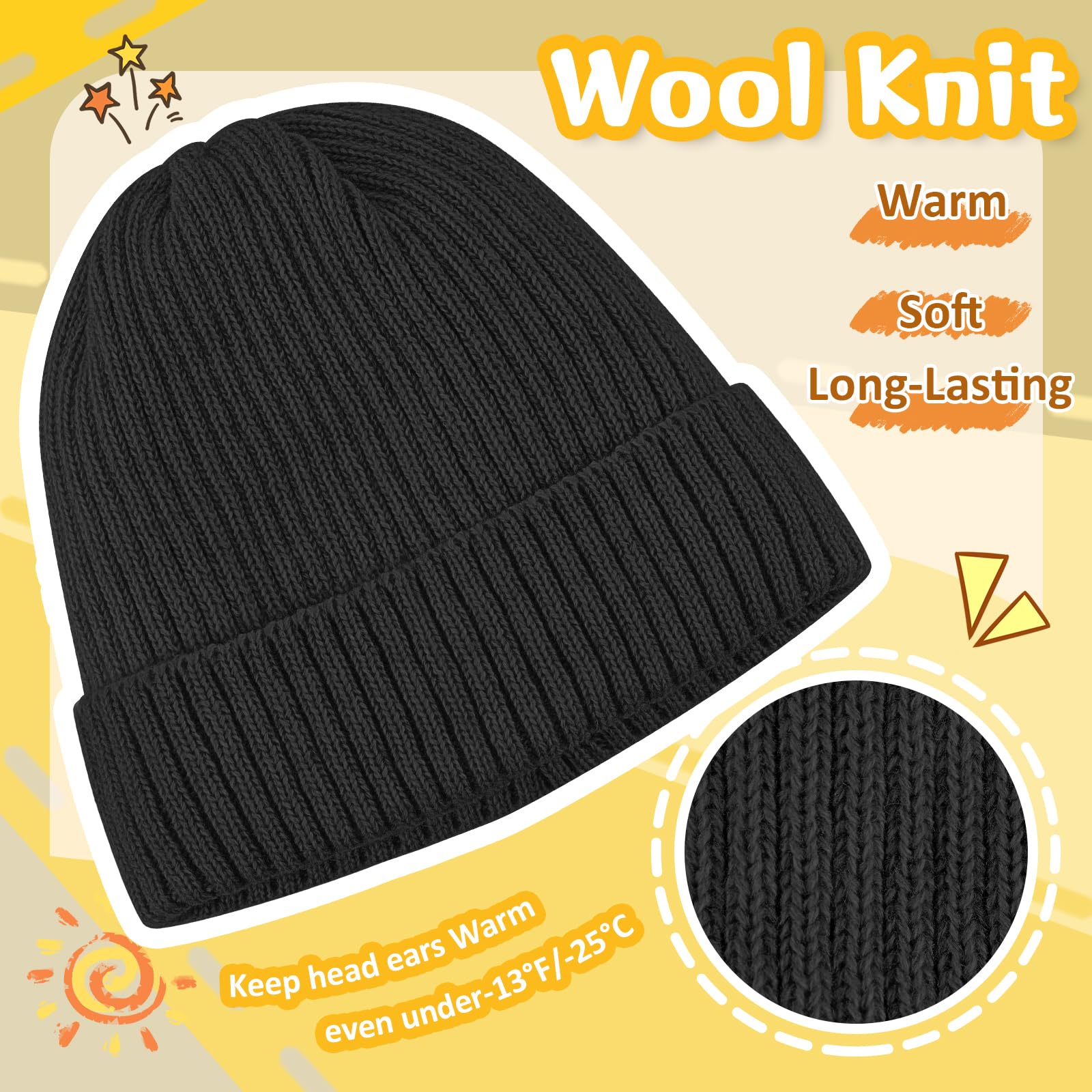 MIG4U Gorro de lana para niños, tejido de lana con forro polar, suave coral grueso, gorro de invierno para clima frío