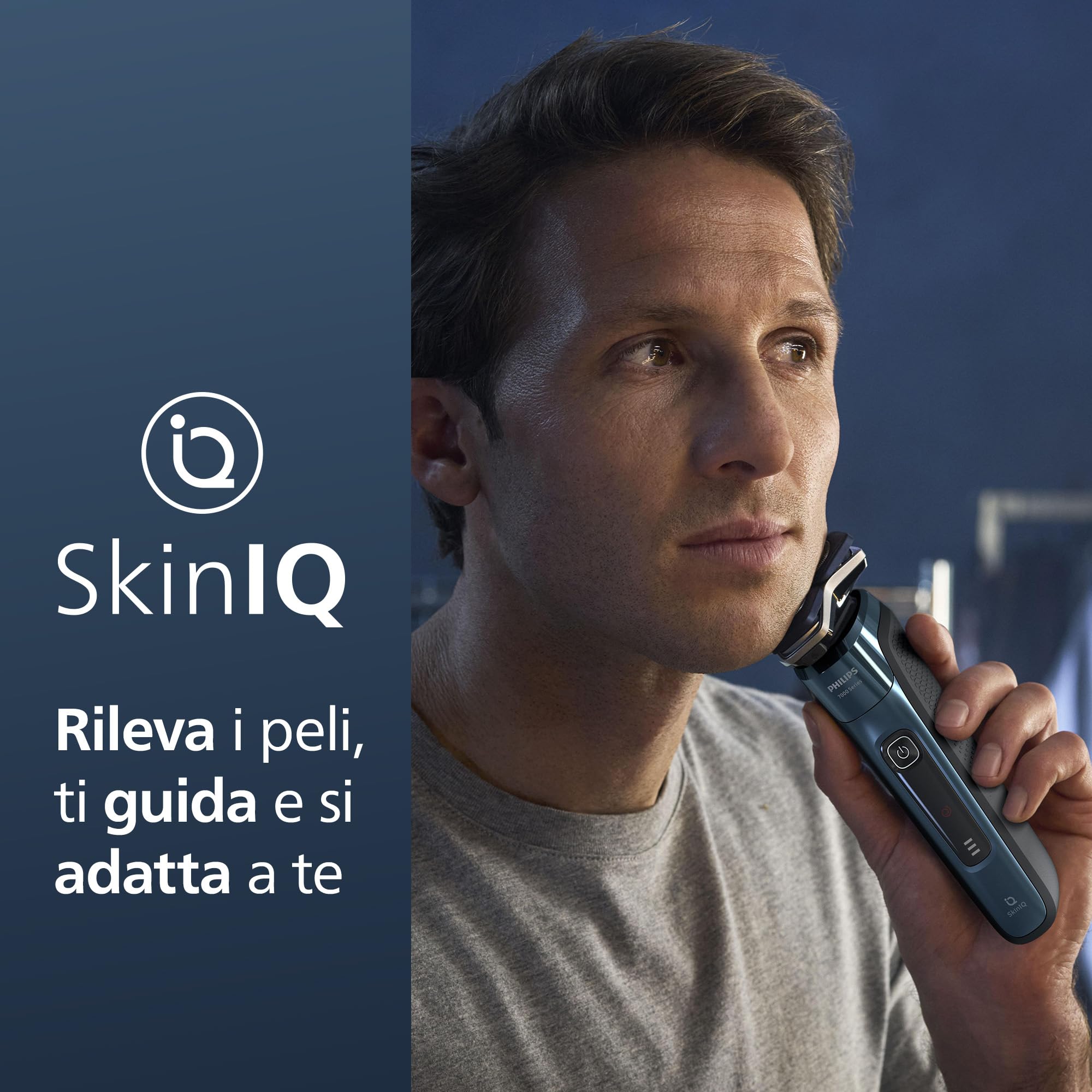 Philips S7000 - Rasoio elettrico Wet & Dry in blu ghiaccio con 1 rifinitore a scomparsa, regolabarba, custodia da viaggio, Quick Clean Pod e supporto di ricarica (modello S7882/54)