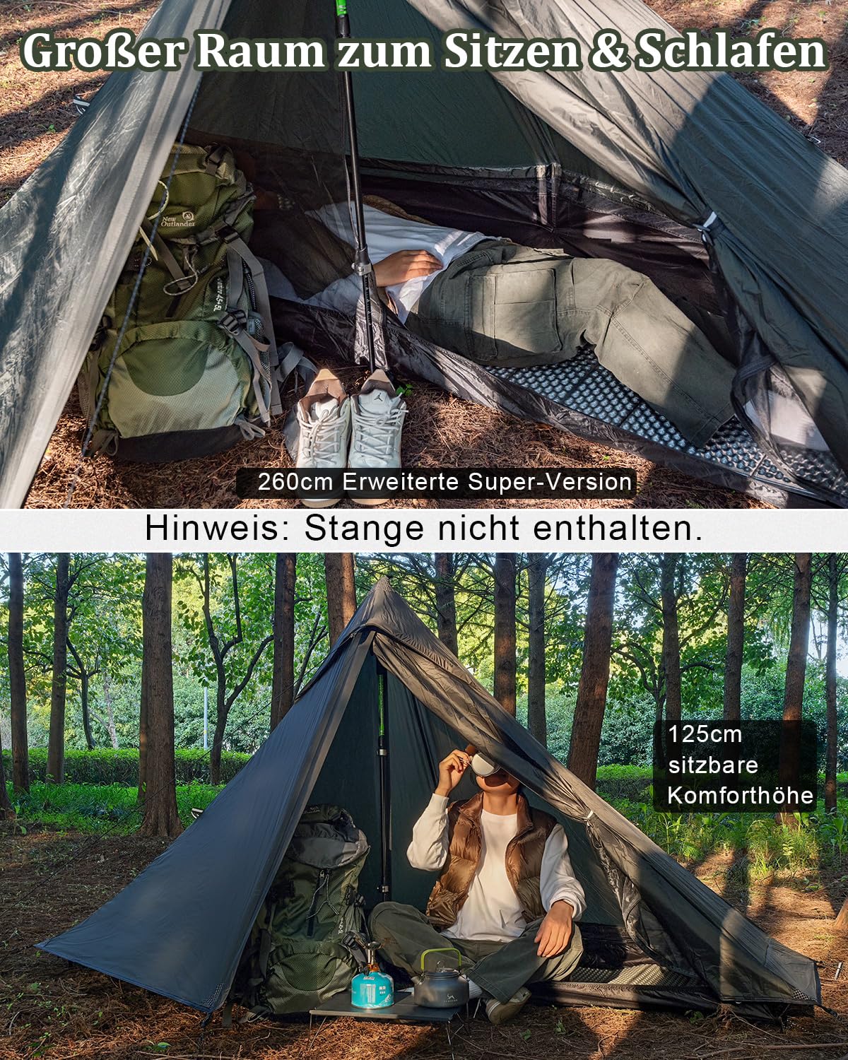 TOMOUNT Tente de trekking en nylon pour 1 personne - Tente sac à dos ultra légère et étanche en PU 3000 mm - Petite taille une fois repliée : 1,1 kg - Sac de bivouac pour camping, randonnée, randonnée