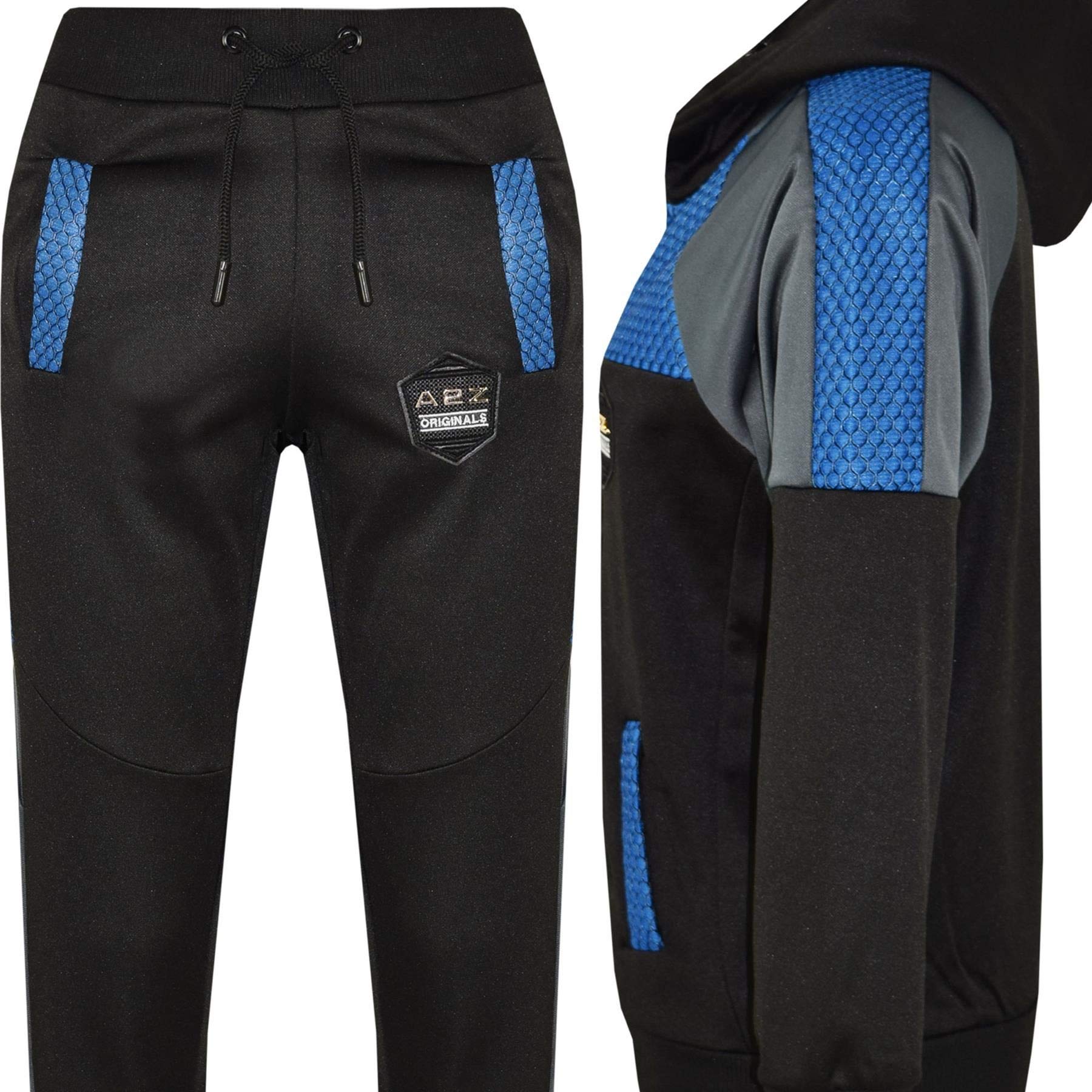 A2Z 4 Kids Mädchen Jungen Kapuzen Trainingsanzug Originals Abzeichen Reißverschluss Kapuzenpullover Oberteil Unterteil Kontrast Mesh Einsätze Workout Jogger 5-13