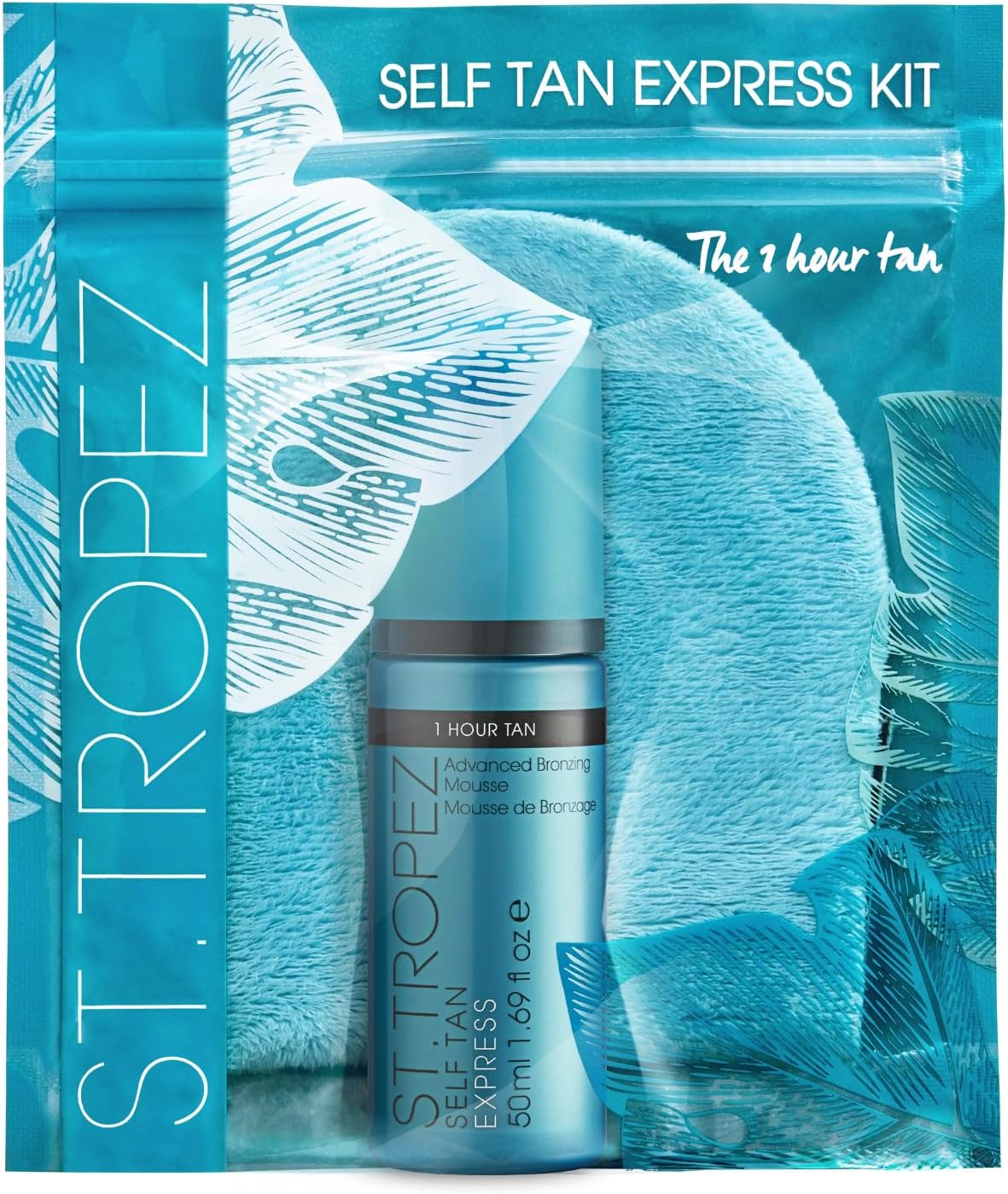St.Tropez Self Tan Express Mini Kit, Travel Size, Express Mousse 1.69 Fl Oz, Applicator Mitt, Develops in 1-3 Hours, Streak-Free Finish, Vegan, Natural & Cruelty Free