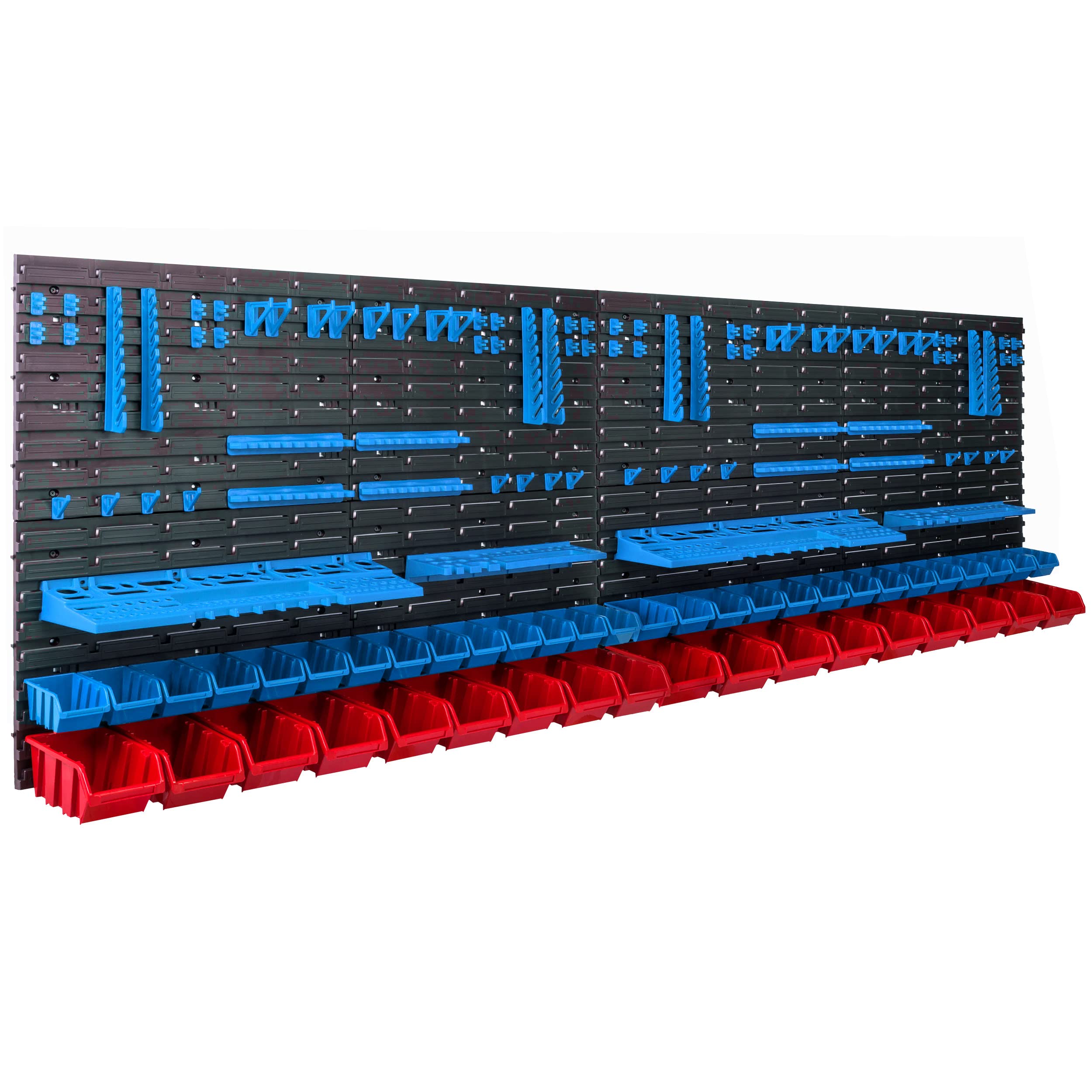 botle 46 pudełek do układania w stos, regał ścienny z tworzywa sztucznego, 231,6 x 78 cm, uchwyt na narzędzia, warsztat, garaż, system przechowywania, pojemniki do przechowywania