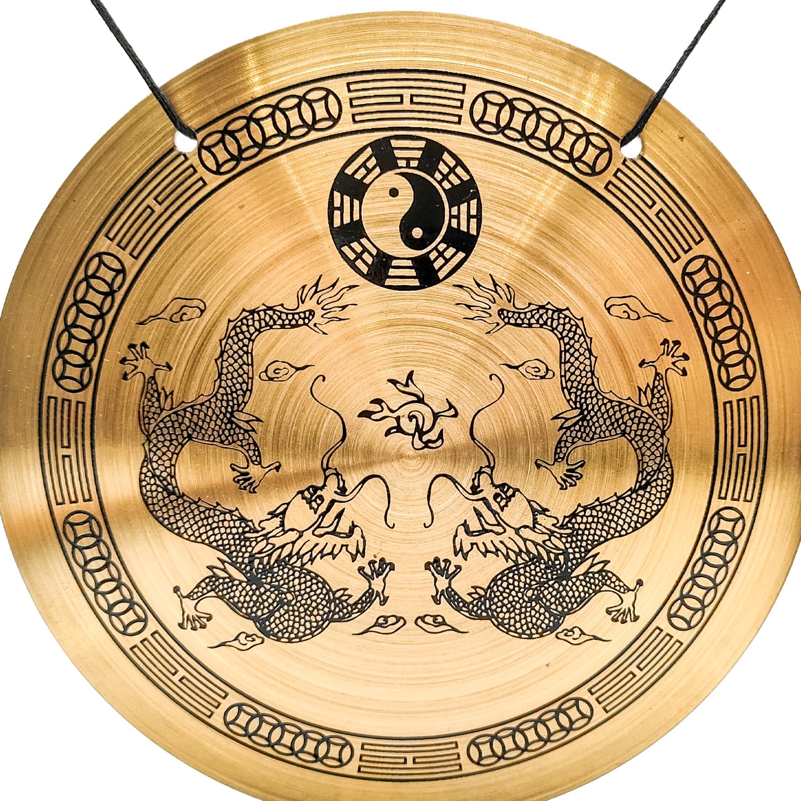 Décoration Zen Gong Tibétain Dragon Chinois en Laiton Instrument de Percussion Gong sur Socle Tai-ji Yin Yang Feng Shui pour Salon Méditation Relaxation Yoga Son Clair Cadeau à Caractère Chinois table