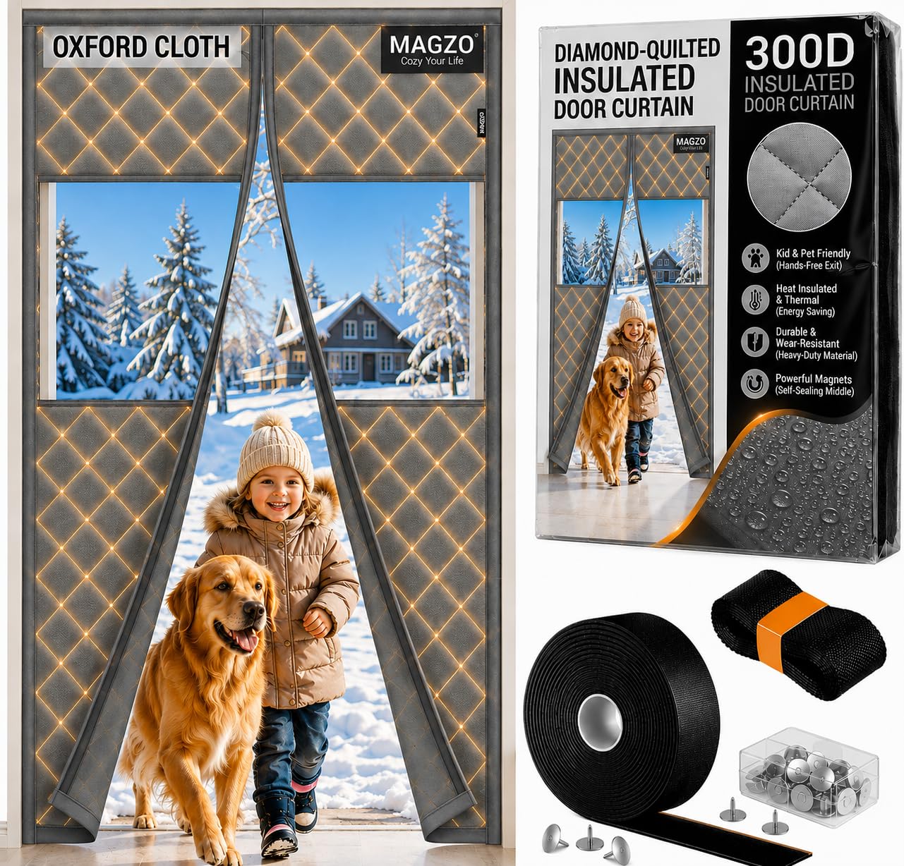 MAGZO Magnetic Thermal Insulated Door Cover Curtain with window