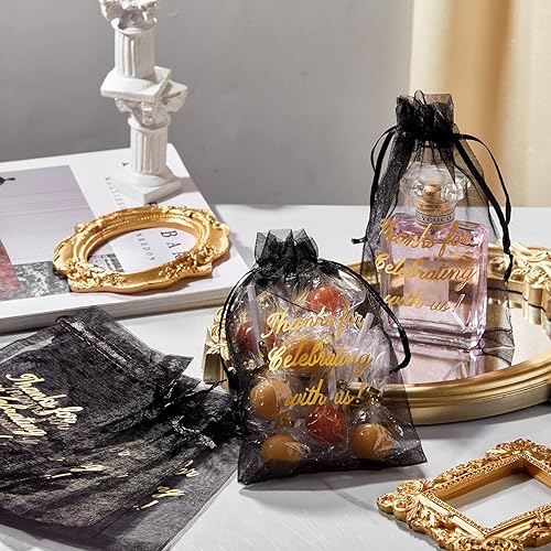 Miniatura 3 de Riakrum 100 bolsas de agradecimiento transparentes de organza con cordón, regalo de fiesta de boda con cordón de agradecimiento por celebrar con