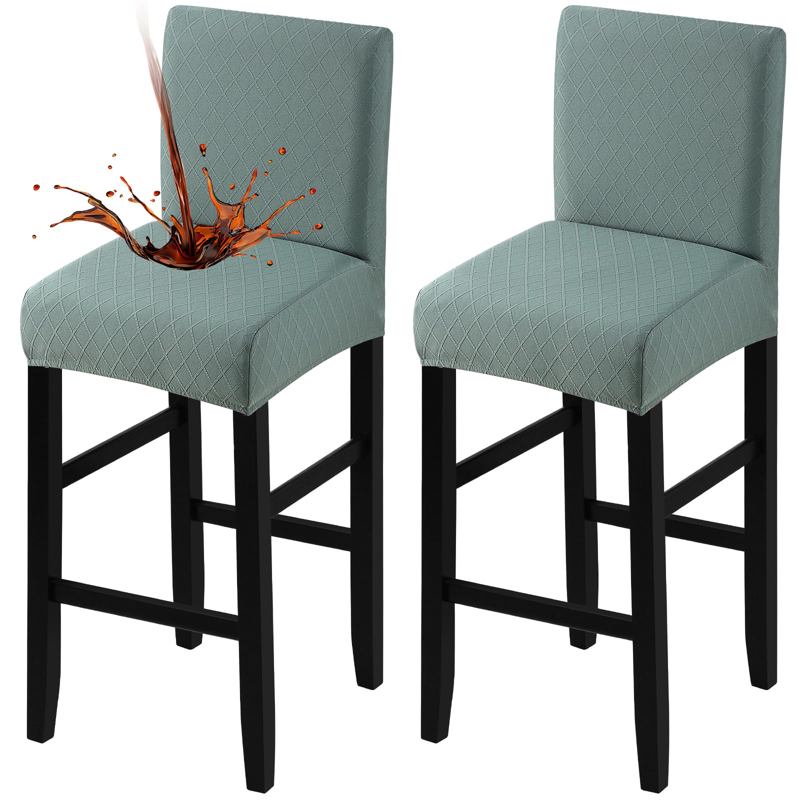 Fuloon Waterproof Bar Stool Covers, High Elastic Fit Removable Washable Bar Chair Covers with Back, The ideal length for the backrest and seat cushion is approximately 15 inches (matcha green, 2)