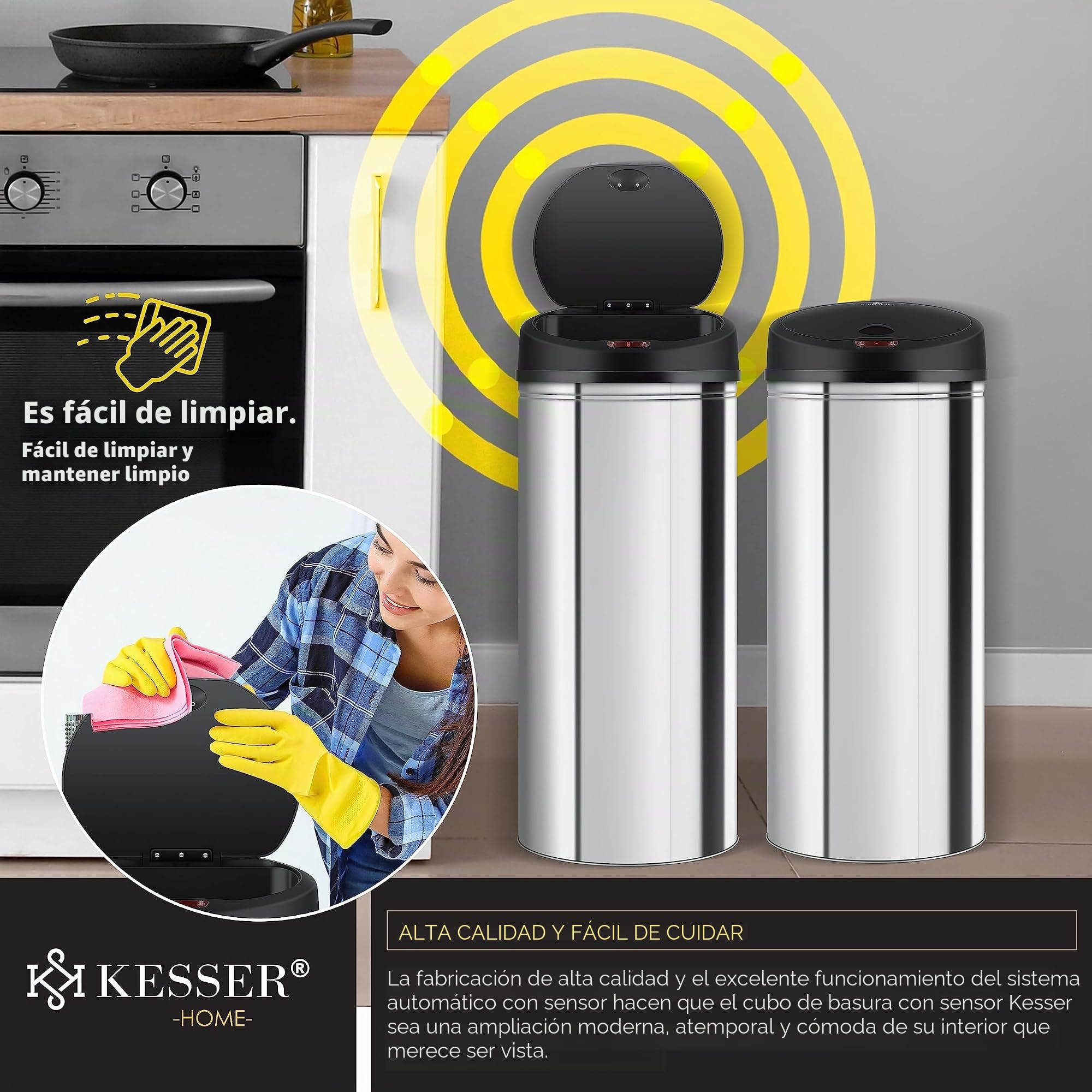 KESSER® Papelera con sensor automático Papelera de ACERO INOXIDABLE