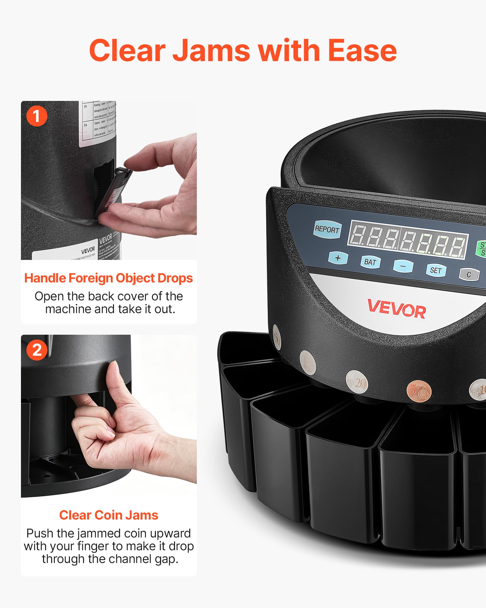 VEVOR Contamonete 8 Tagli Capacità 850 Max 147 Monete al Minuto, Selezionatrice di Monete Precisa, con Display a LED, Funzionamento Fluido, Funzione Batch, per Contasoldi in Ufficio e Uso Commerciale
