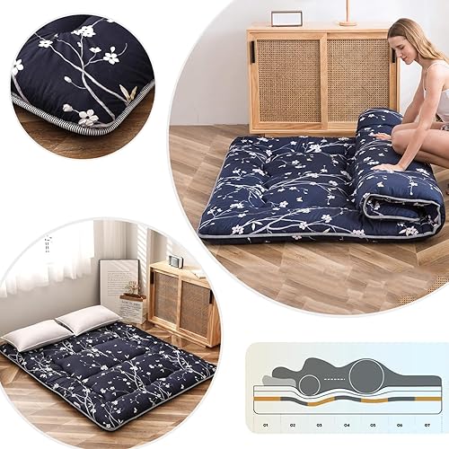 Miniatura 2 de Shiki - Colchón de futón japonés, colchón de tatami japonés, colchón grueso de piso, tapete de dormir enrollable con funda lavable para dormitorio