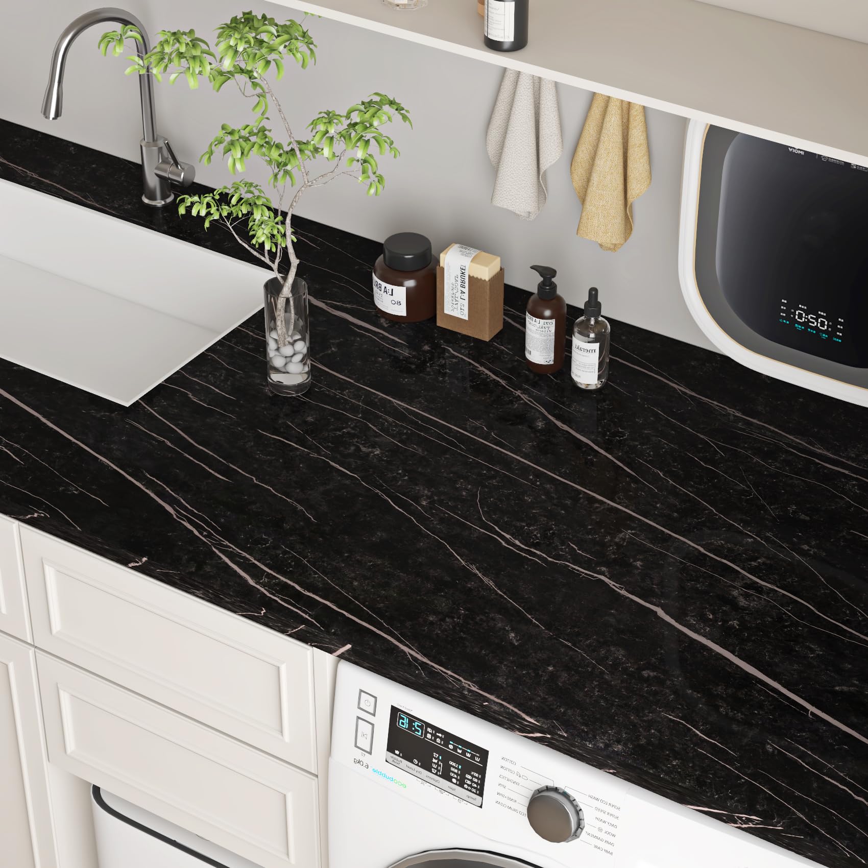 Livelynine Worktop Vinyl Covering Black Marble Vinyl Wrap for Kitchen Worktop Black and Pink Waterproof Sticky Back Plastic Roll for Furniture Table Desk Top Stick on Marble Wallpaper Bathroom 40CMx2M - Image 4