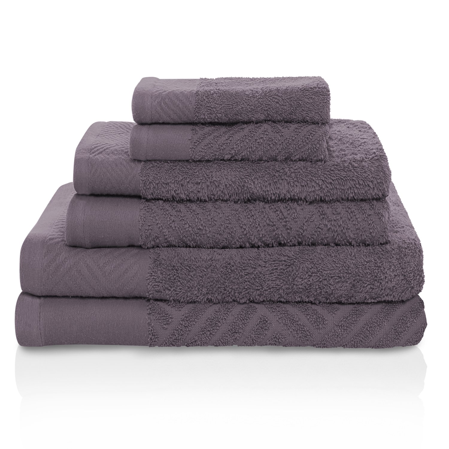 Superior Egyptian Cotton 6 Piece Bath Towel Set, Two Face Towels, Two Hand Towels, Two Bath Towels, Ideal for Bathroom, Kitchen, Or Beach, Basics, Quick Dry, Jacquard and Solid, Grey