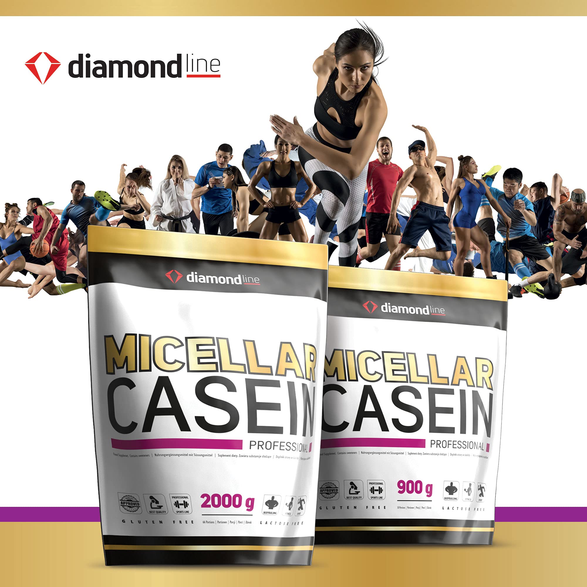 Micellar Casein Proteinpulver 900g Vanille - Cremiger Eiweißshake & Casein Pulver - Langsam verdaulich für Muskelaufbau, Diät & Regeneration - diamond line