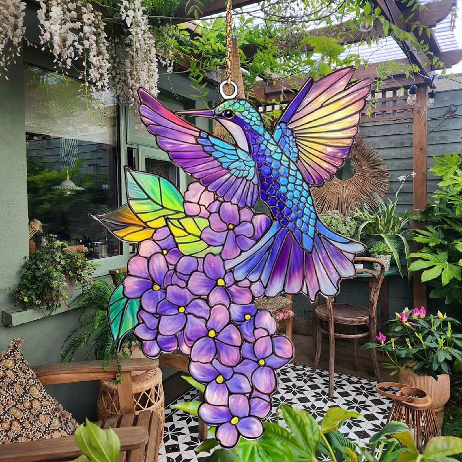 Ciondolo a forma di uccello in acrilico per soggiorno e patio, decorazione festiva, acchiappasole a forma di colibrì, 20*20 cm (catena inclusa) | Leroy Merlin