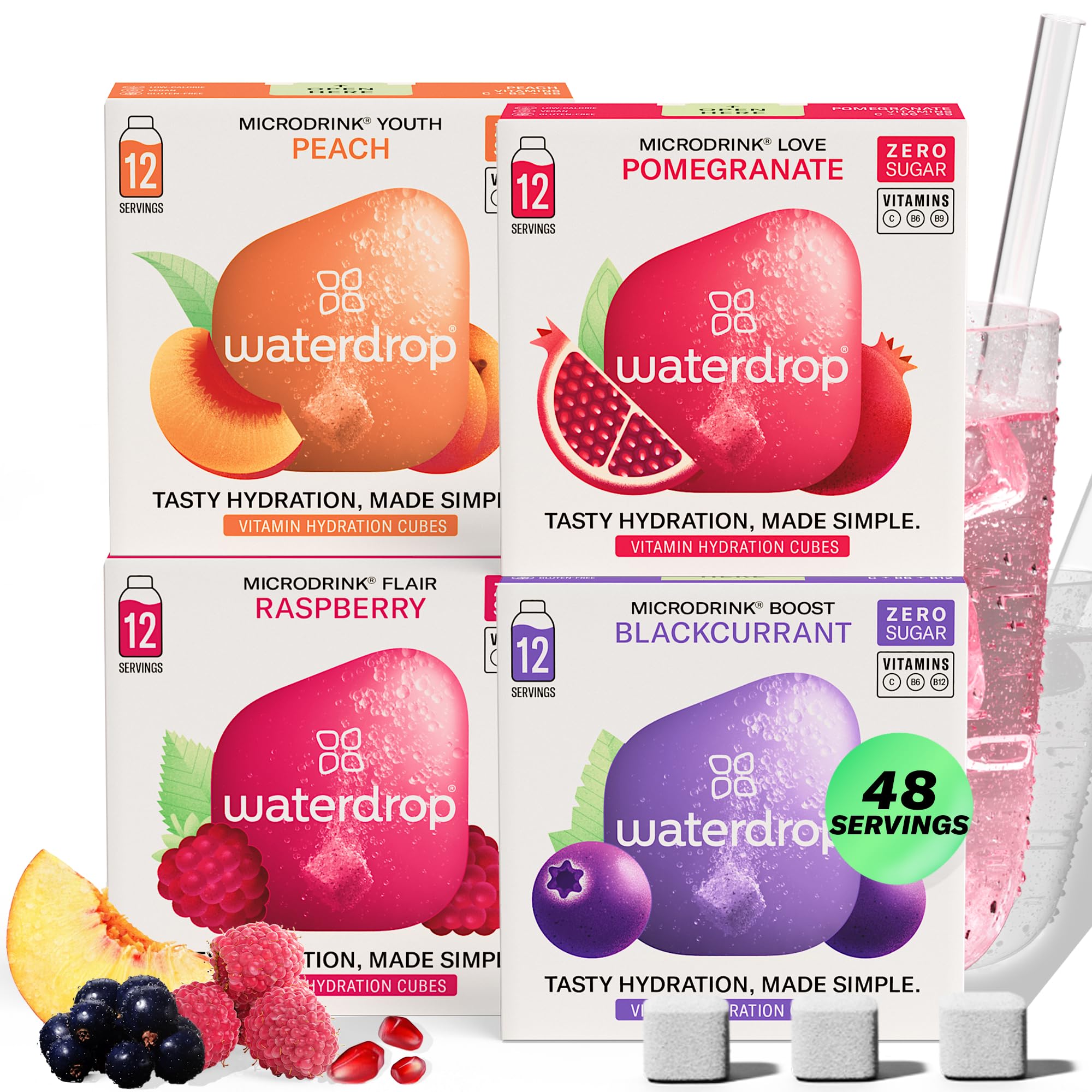 waterdrop® Microdrink Bestseller Set | 48 Drops | 4 Flavours | Sugar-free Instant Drink | Natural fruit and plant extracts + valuable vitamins | Effervescent hydration tablets | Drink powder sachetswaterdrop® Microdrink Bestseller Set | 48 Drops…
