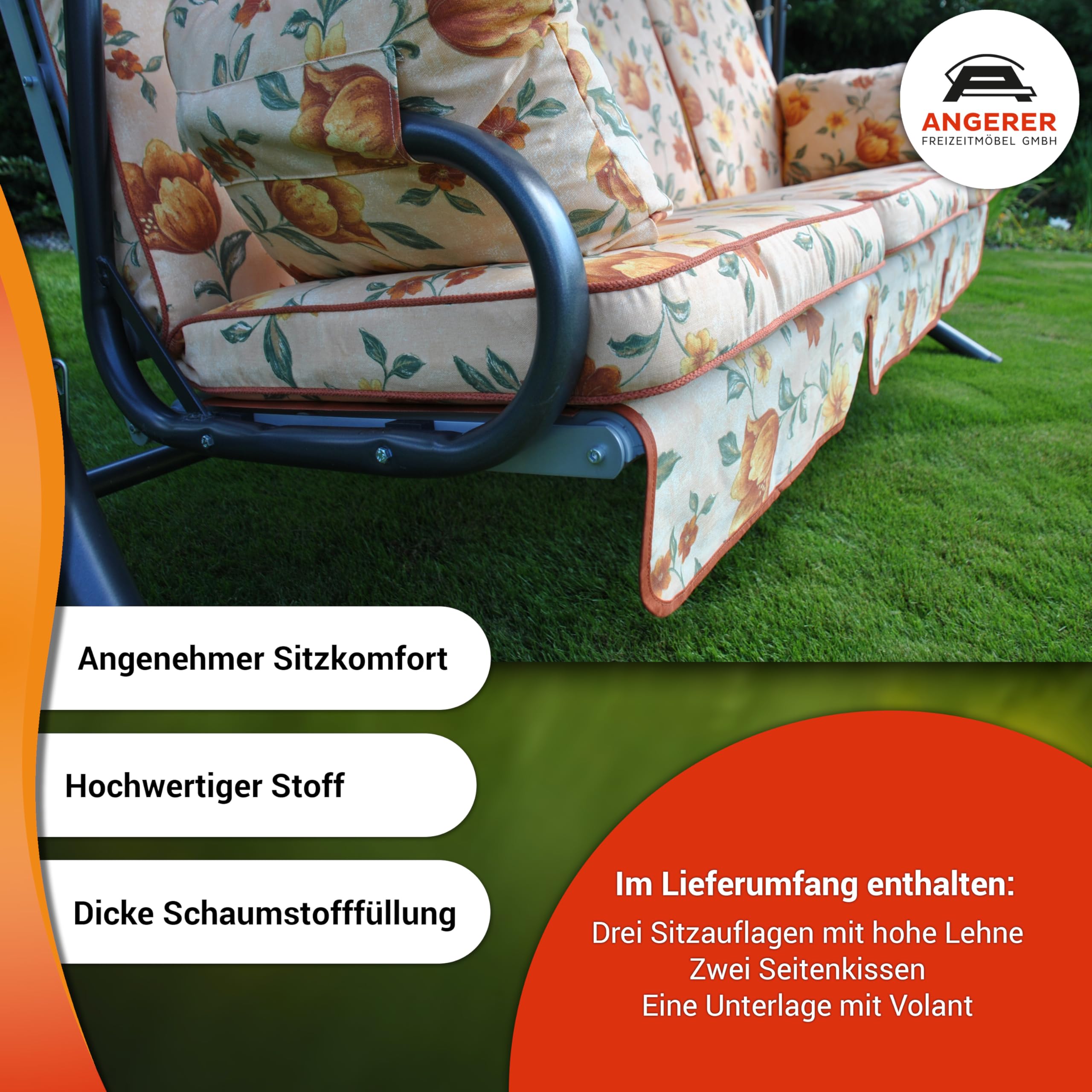 ANGERER Freizeitmöbel GmbH Hollywoodschaukel Auflage Exklusiv - passend für viele 3-Sitzer Hollywoodschaukeln - Schaukelauflage Made in Germany (Bordeaux kariert)