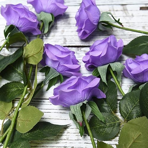 Miniatura 228 de FiveSeasonStuff 12 tallos de flores artificiales, rosas de seda de tacto real para decoración de bodas, ramos de novia, centros de mesa, fiestas y 9