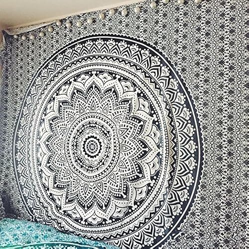Popular Handicrafts Original Ombre - Tapiz indio Mandala para pared, ornamento hippie, colcha bohemia con brillo metálico