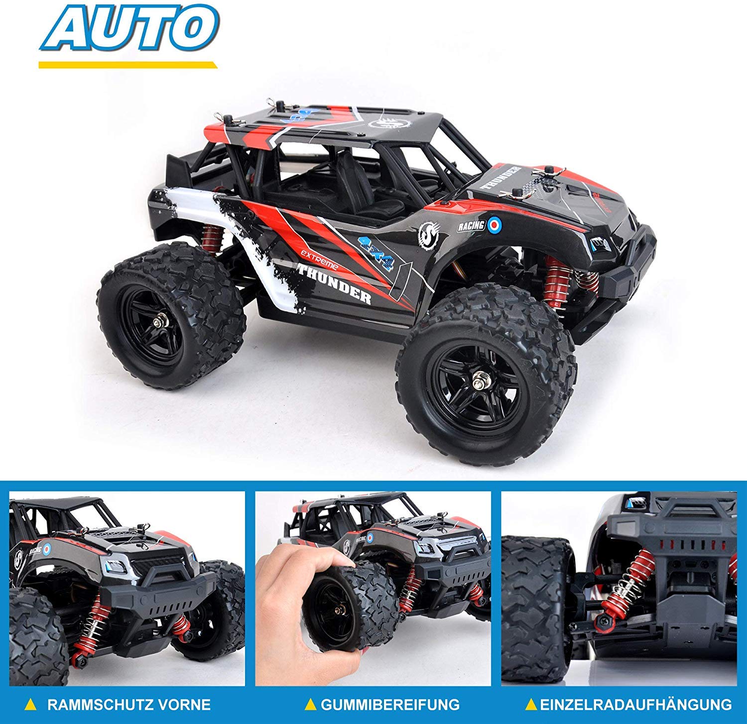 FunTomia Maximum RC Monster Truck - 4WD Thunder Car 36 km/h zdalnie sterowany samochód - części zamienne (1 x Monster Truck/Thunder Car)