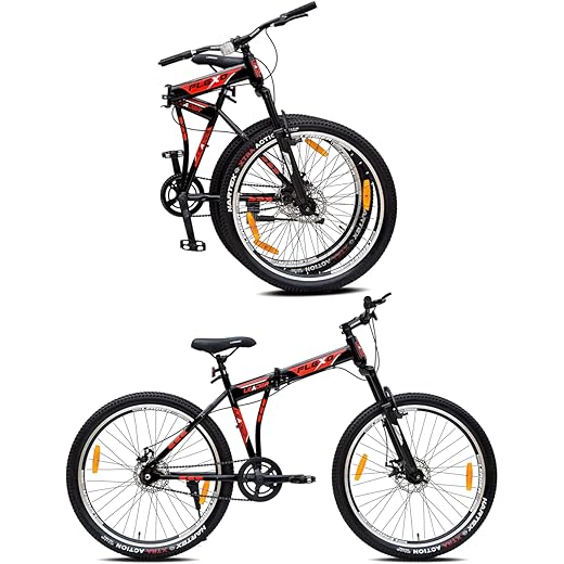 Leader Flexo 27.5T Foldable Bicycle/Bike Without Gear Single Speed with Front Suspension and Dual disc Brake for Men- Matt Black/Red Ideal for 12+ Years