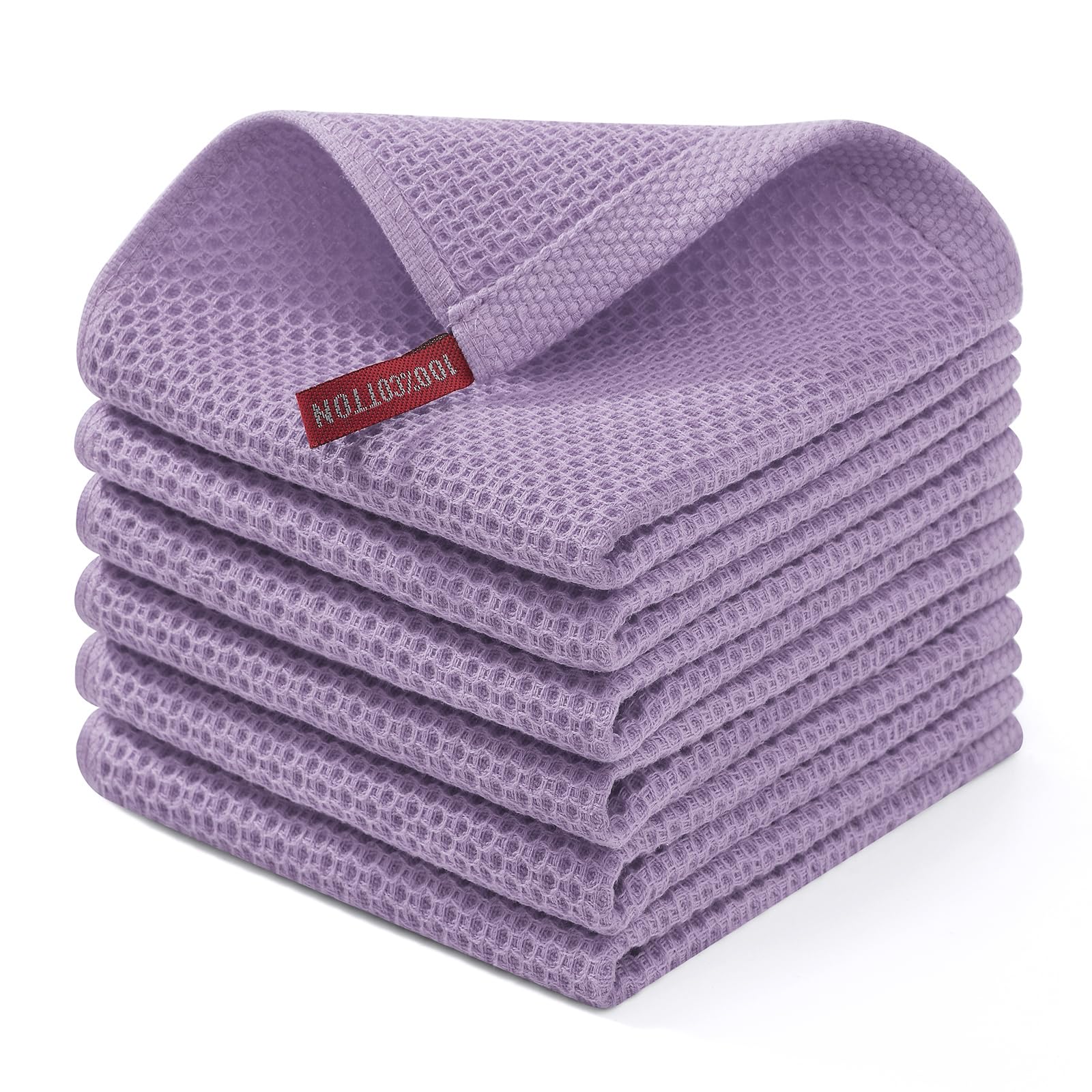 Homaxy 100% Cotton Waffle Weave Kitchen Dish Cloths 6-Pack, Lavender