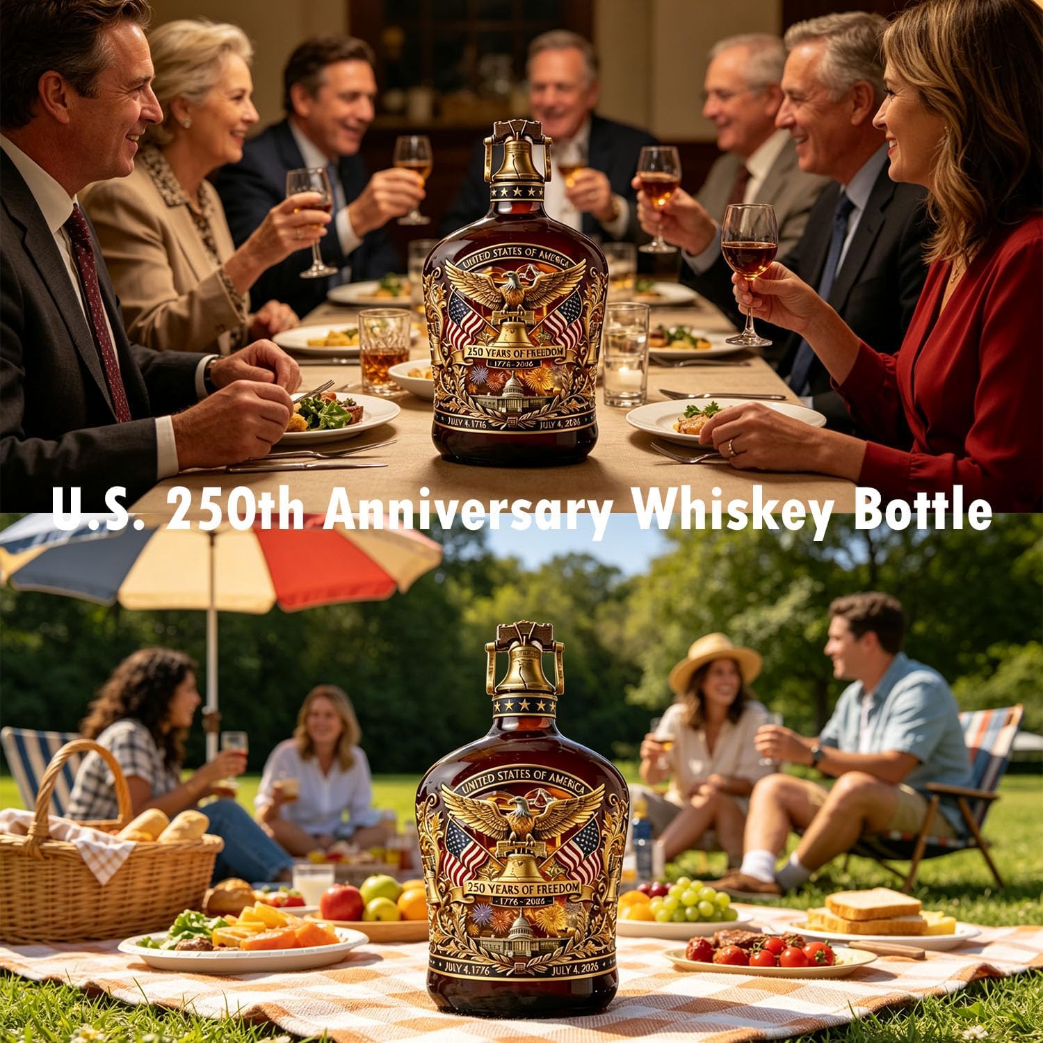 250th Anniversary Whiskey Decanter, Honor America's Milestone with This Patriotic Collector's Bottle, Ideal Independence Day Gift for Dad & Veterans