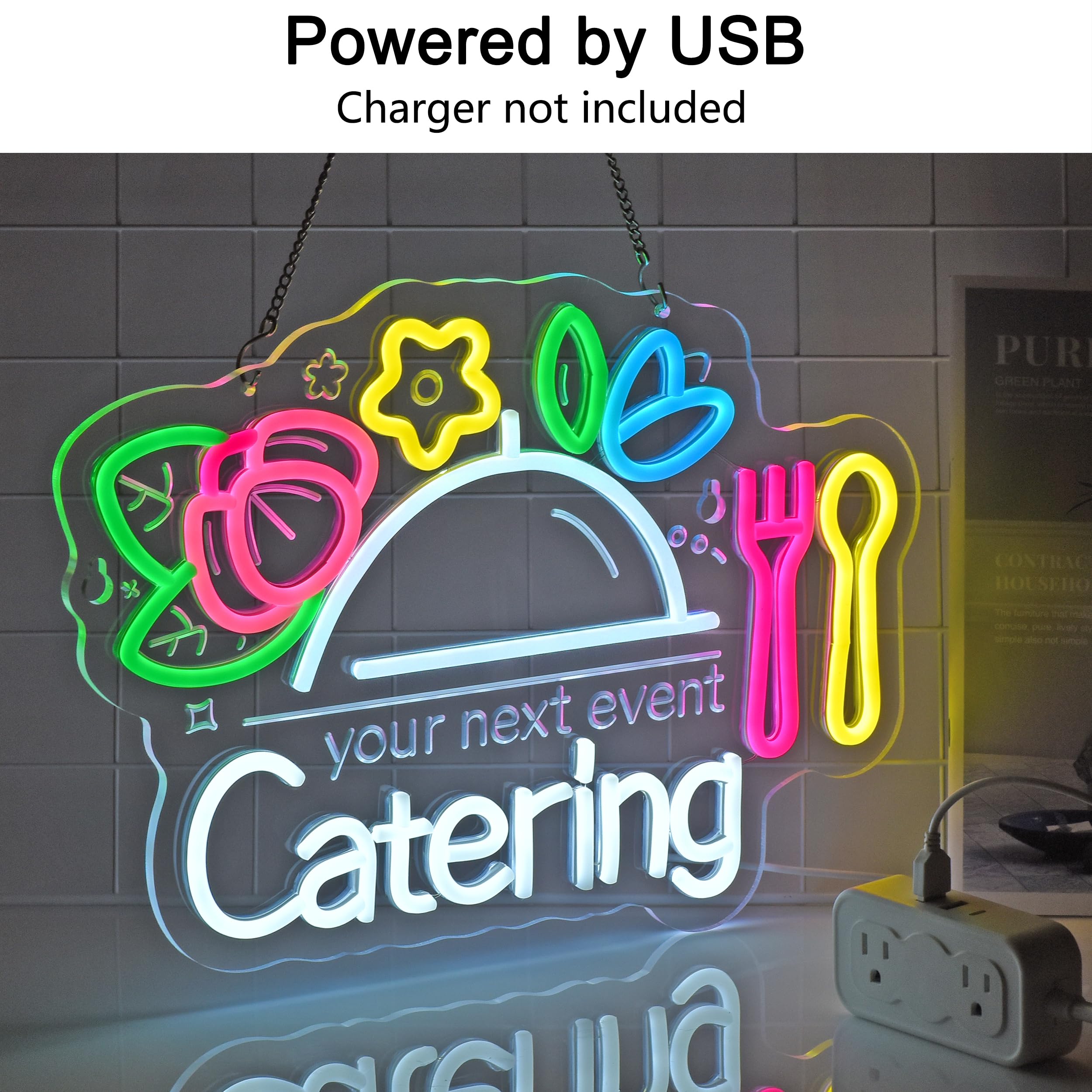 Catering-Neonschild, Neonlichter, hängende Wandkunst, Dekoration für Catering, Geschäft, Restaurant, Café, Brunch Esszimmer, Küche, Heimdekoration, USB-betrieben, ultrahell und dimmbar, 41