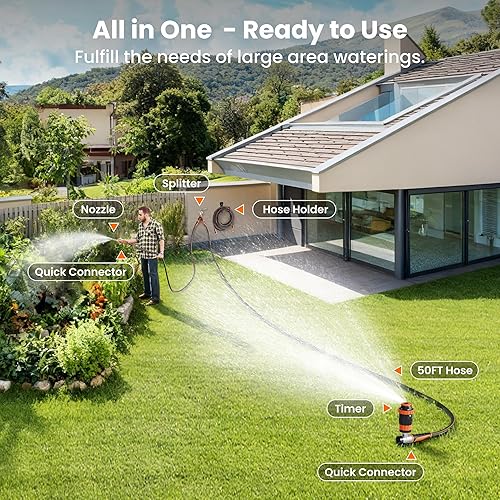 Miniatura 3 de Giraffe Tools - Manguera de 50 pies x 58 pulgadas, resistente, flexible y ligera, con divisor, boquilla y aspersor, material híbrido con mango