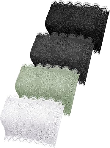 Sujetador bandeau de encaje para mujer, 4 piezas, bralette sin tirantes, sin costuras, top de tubo corto