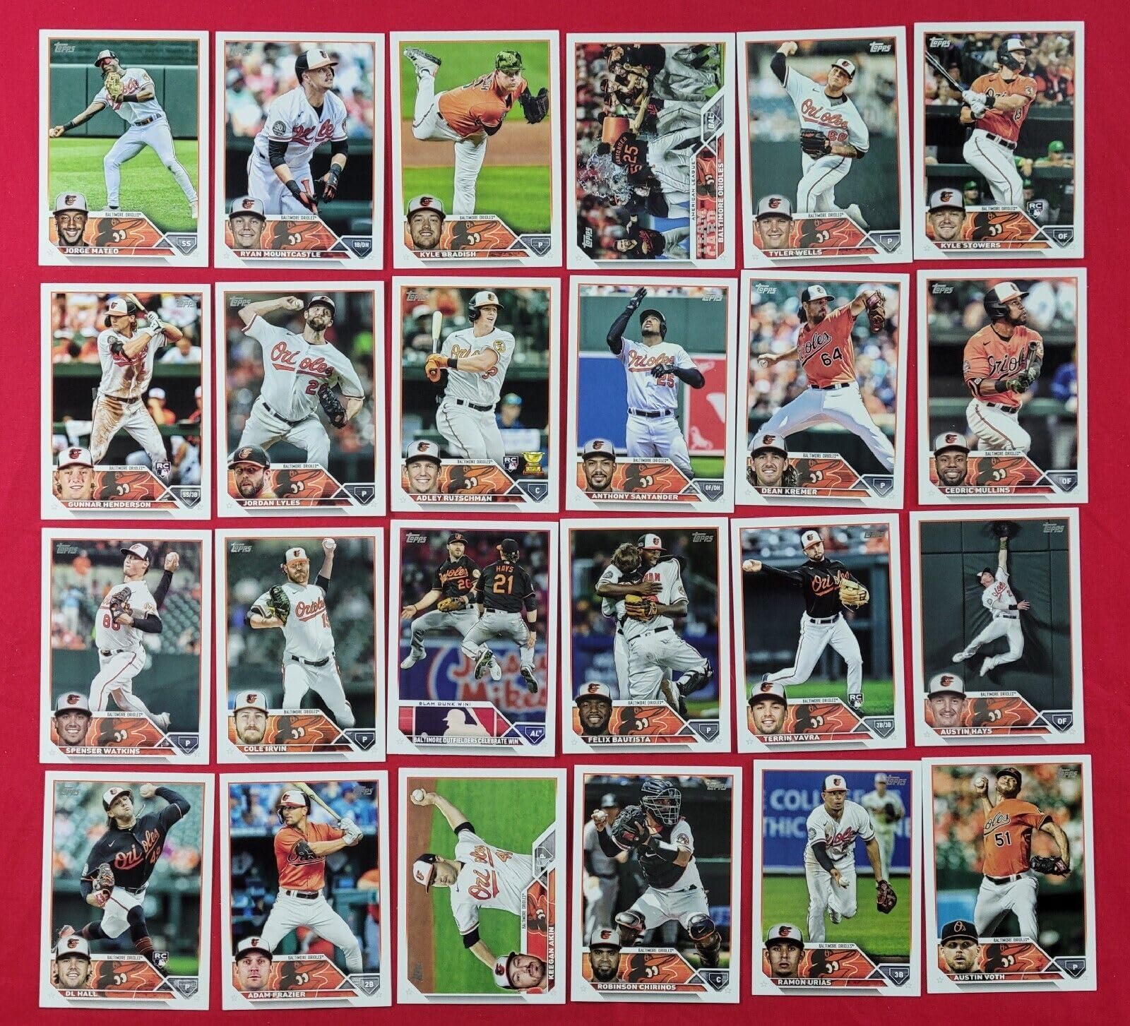2023 Topps Complete Set (Series 1 & 2) Baltimore Orioles Team Set of 24 Cards INC Adley Rutschman #250 RC, Gunnar Henderson #206 RC Hall Mateo Hays Bautista PLUS BONUS PACK OF 2024 TOPPS BASEBALL - LOOK FOR RELICS AND AUTOGRAPHS