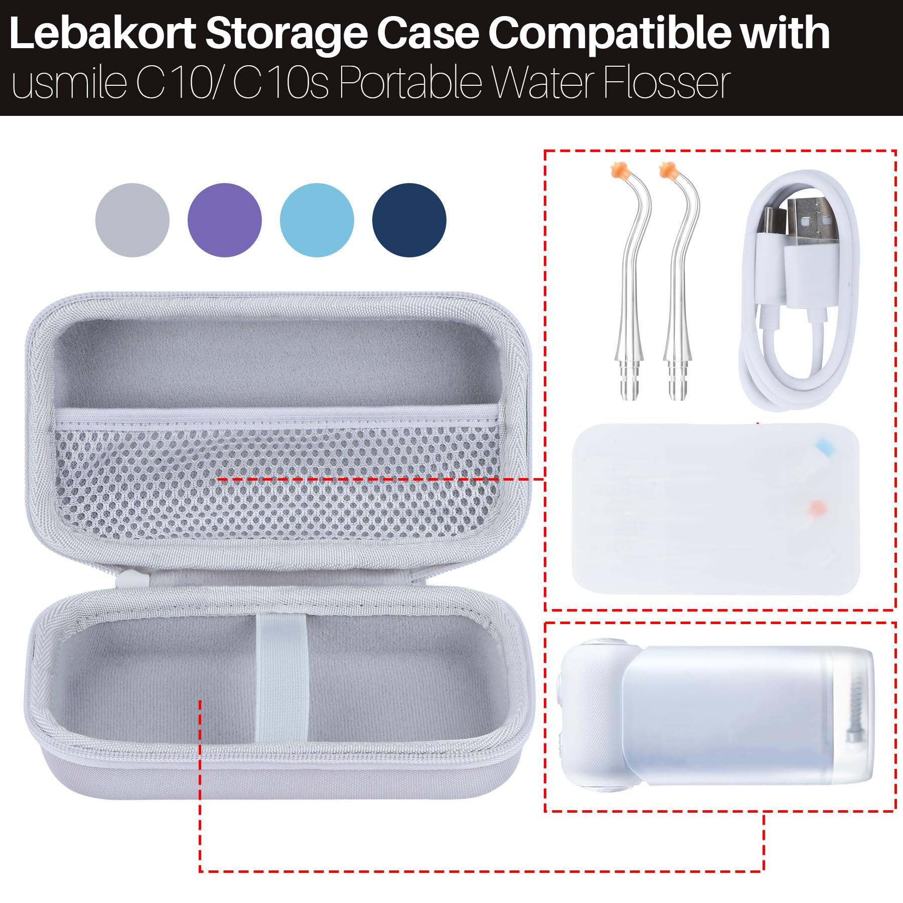 Lebakort Duro Viajar Caja Estuche Funda para usmile Irrigador bucal portátil C10 / C10s (Púrpura)