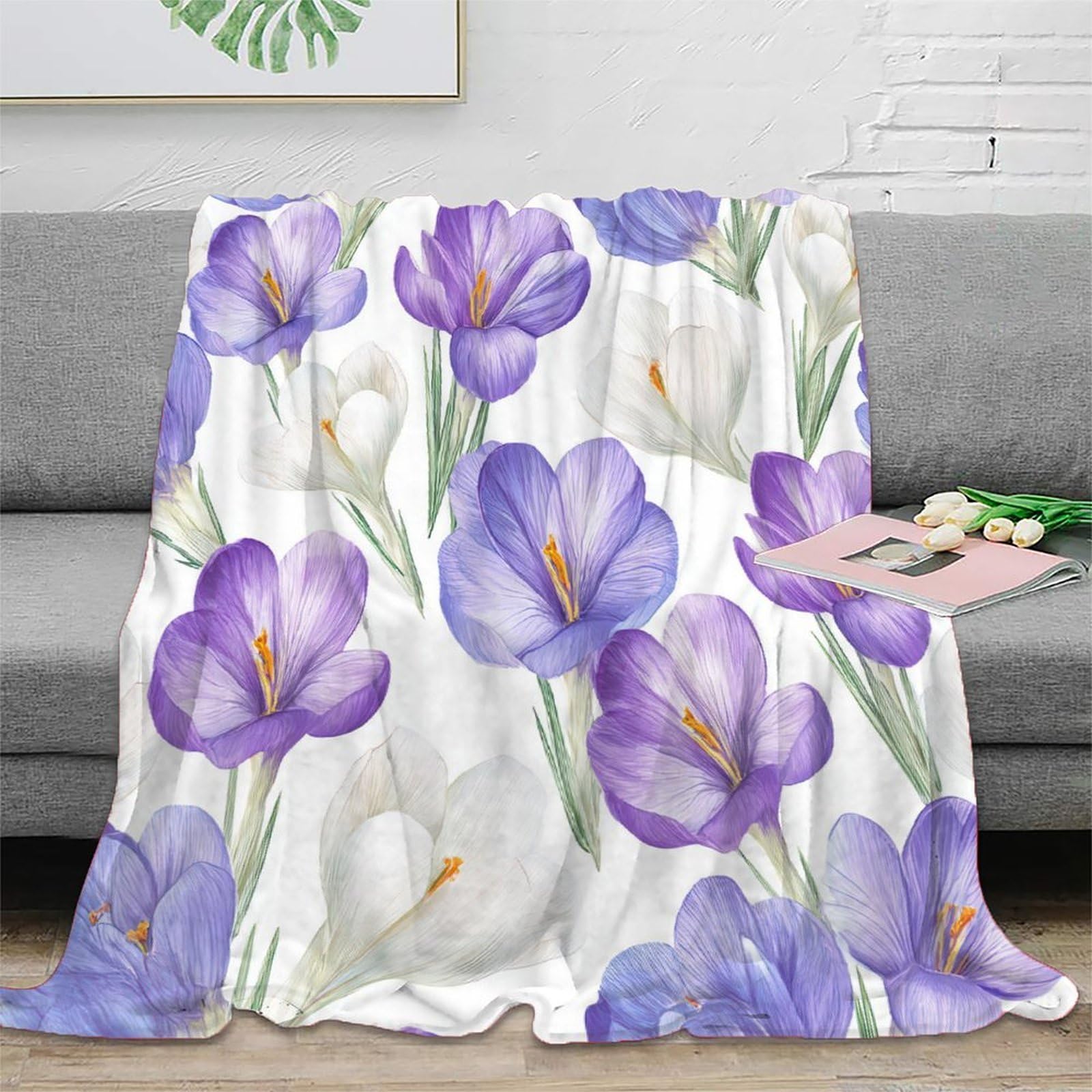 Couverture microfibre 150x200cm plaid motif fleurs de printemps imprimé 3D