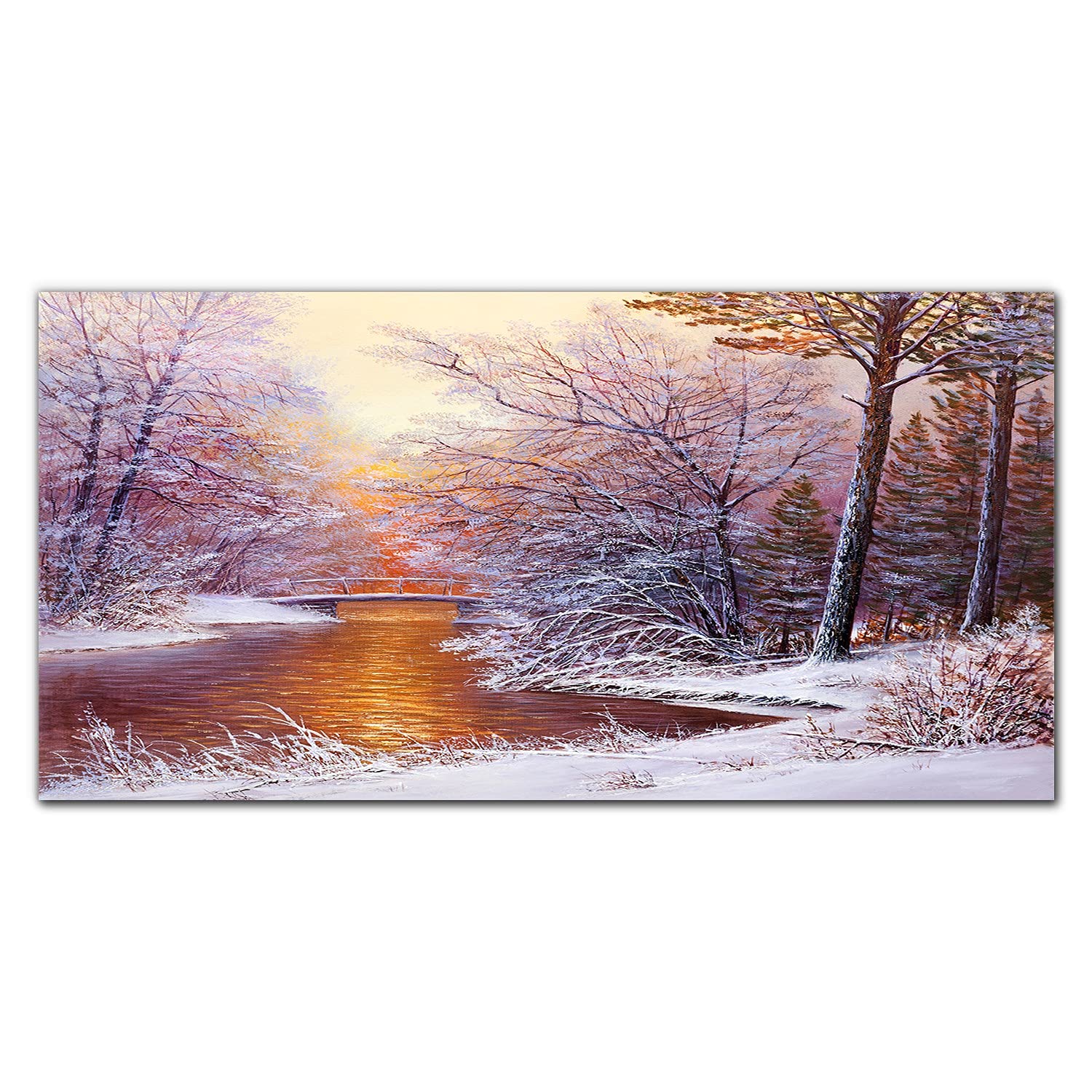 Protection murale en verre trempé 100x50cm au design artistique de peinture d'arbres d'hiver