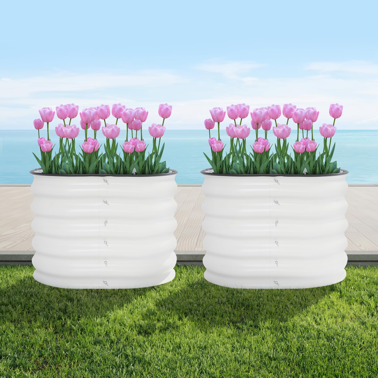 2 vasi da giardino, rotondi, per esterni, da giardino, per aiuole rialzate, ogni volume di 60 x 60 x 43 cm, le aiuole da giardino hanno un design di base aperto