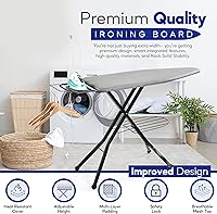 Vista 5 de Tabla de planchar extra ancha: superficie grande de 48"×18" (57" con soporte para plancha) • Perchero integrado para ropa, colgador y soporte