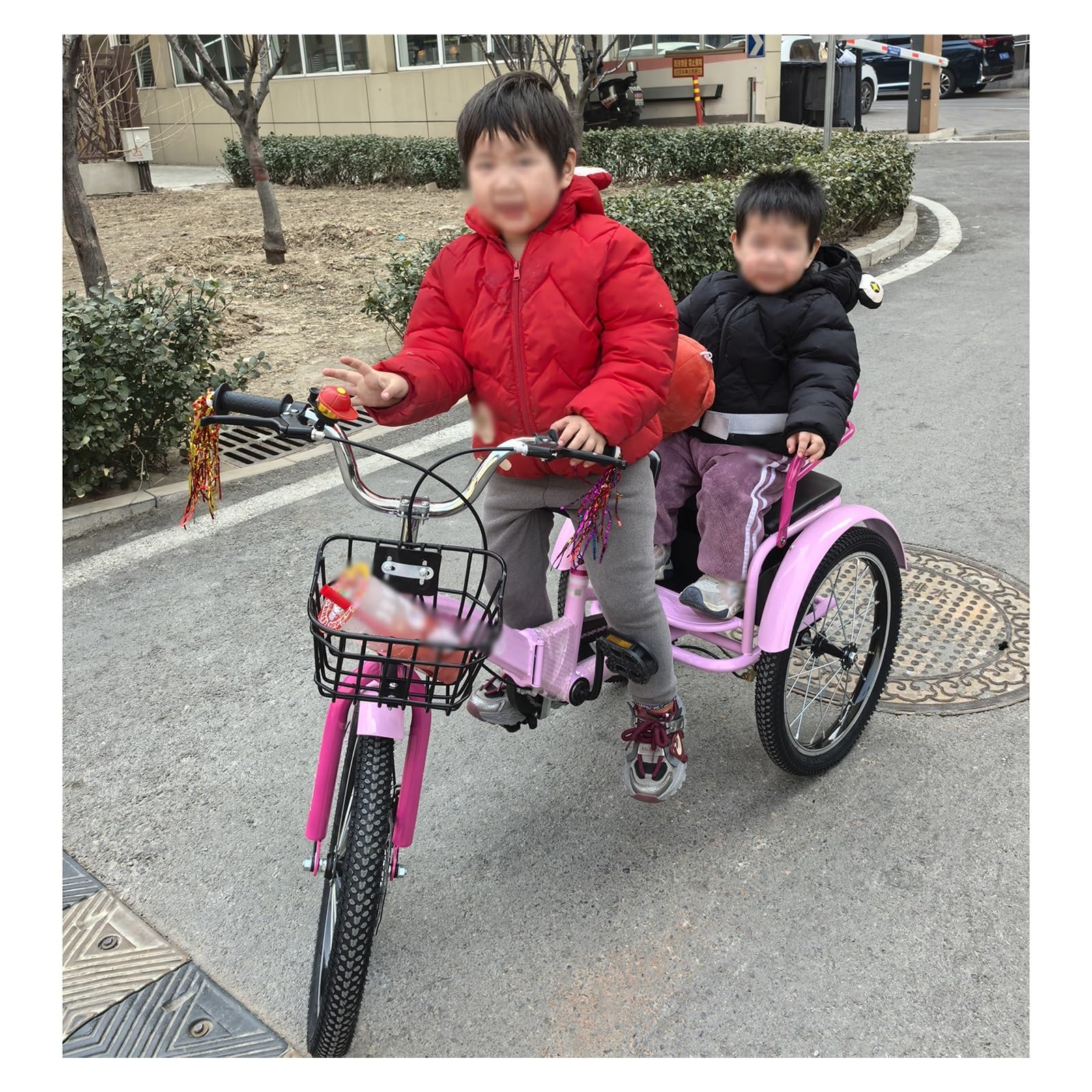 Srnsaeb Pink 3 - 11 Age Tricycle Rickshaw Single Brake On Front Wheel, Cruiser Tricycles/ Tandem Trike Bike With Back Seat & Basket, Toddler/ Kids/ Childs Heavy Duty 3 Wheels Bicycle Foldable Portable(,20In)