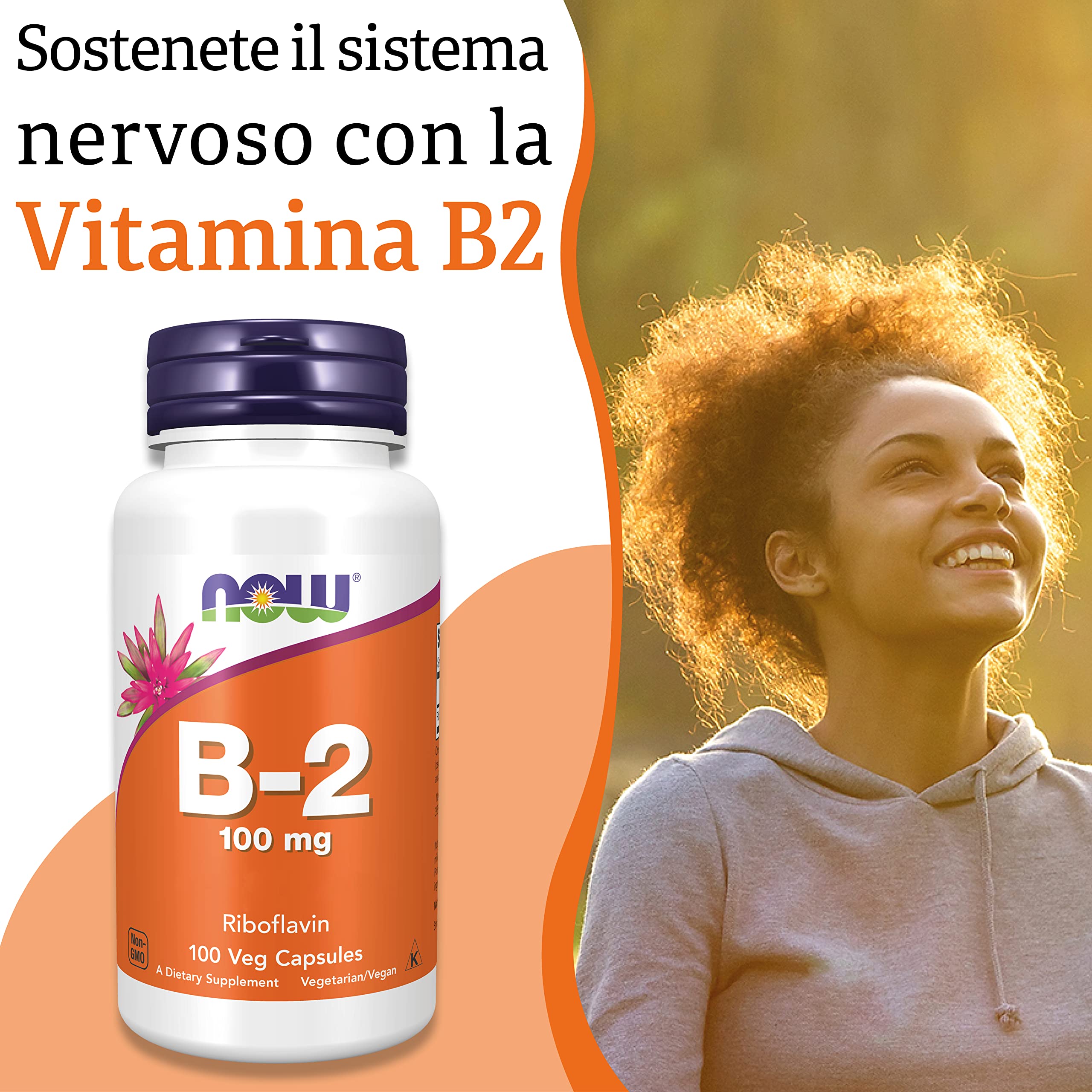 Now Foods Vitamin B2 (Riboflavina), 100mg, 100 capsule vegane, Testato in Laboratorio, Senza Glutine, Senza Soia, Vegetariano, non OGM