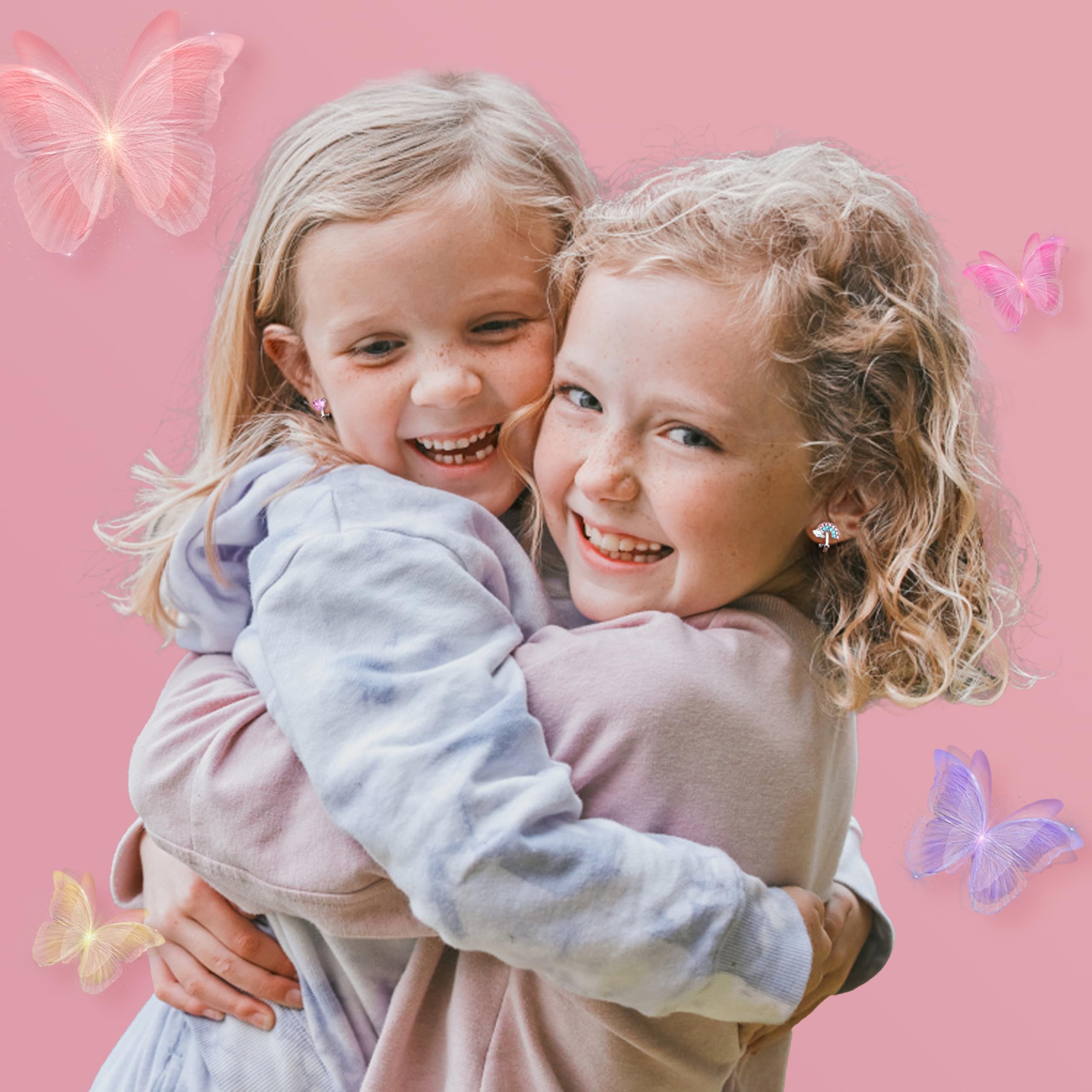 FIOROYAL 12 Paar Kinder Ohrringe Mädchen Hypoallergene Clip Ohrringe Ohne Ohrloch Niedlicher Schmetterling Regenbogen Blume Perle Stern Ohrclips Kinder Schmuck für Mädchen