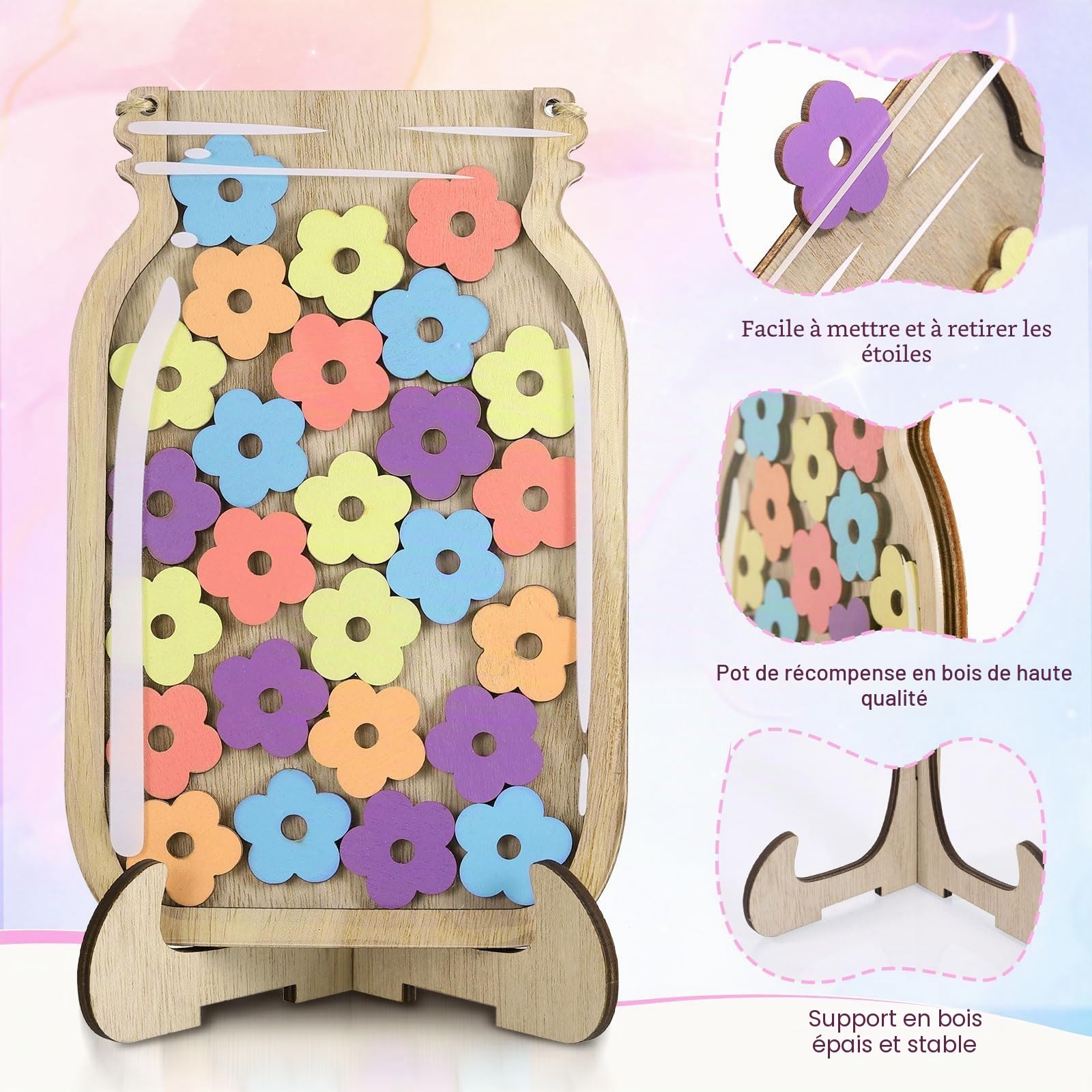 JIANTA Bocal de Récompense Enfants Magnétique Tableau Comportement Classe Reward Jar 30 Fleurs