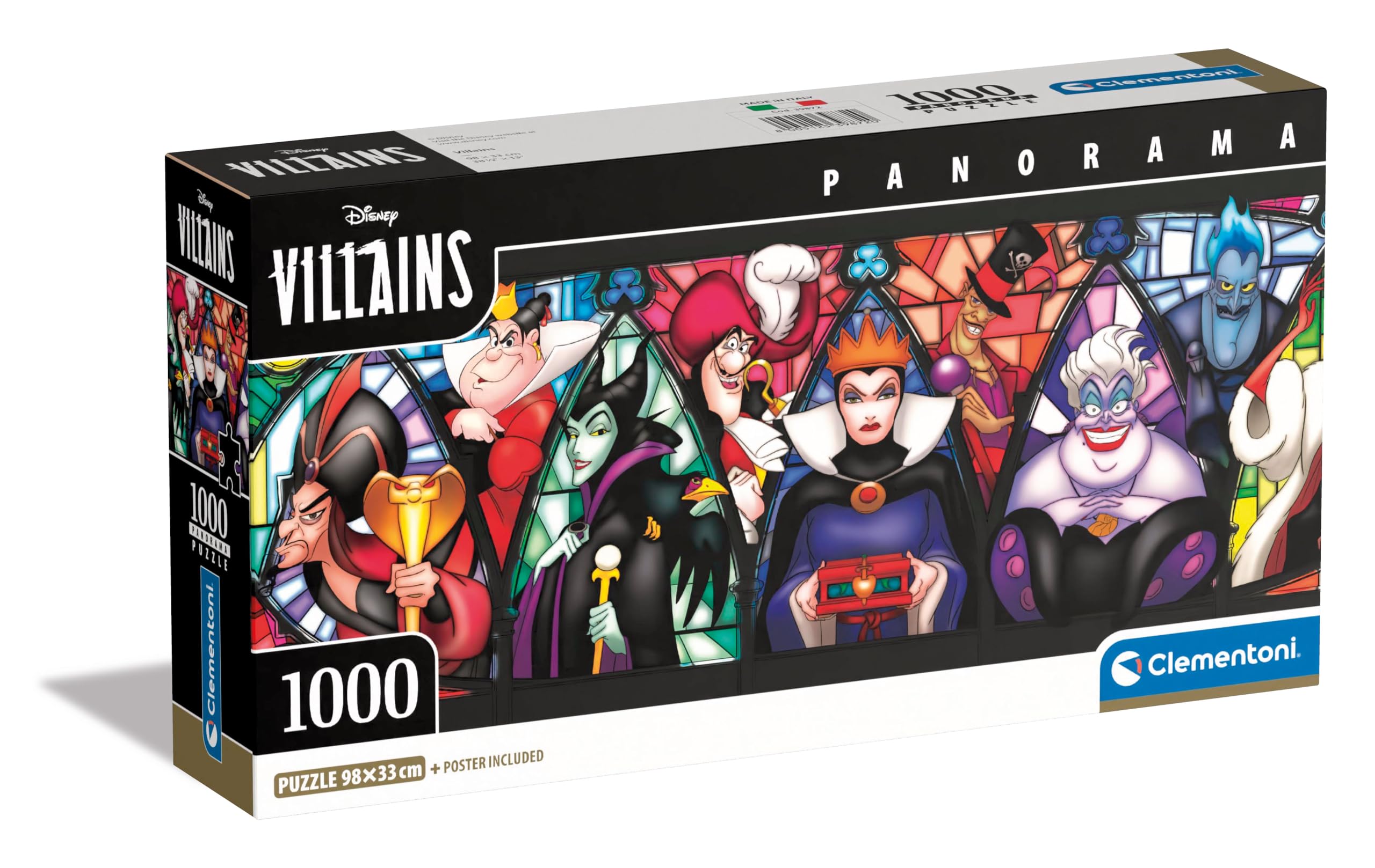 Clementoni Classic Disney Villains-Puzzle De 1000 Piezas Panorama, Rompecabezas Adultos, Entretenimento, 39872, Multicolor