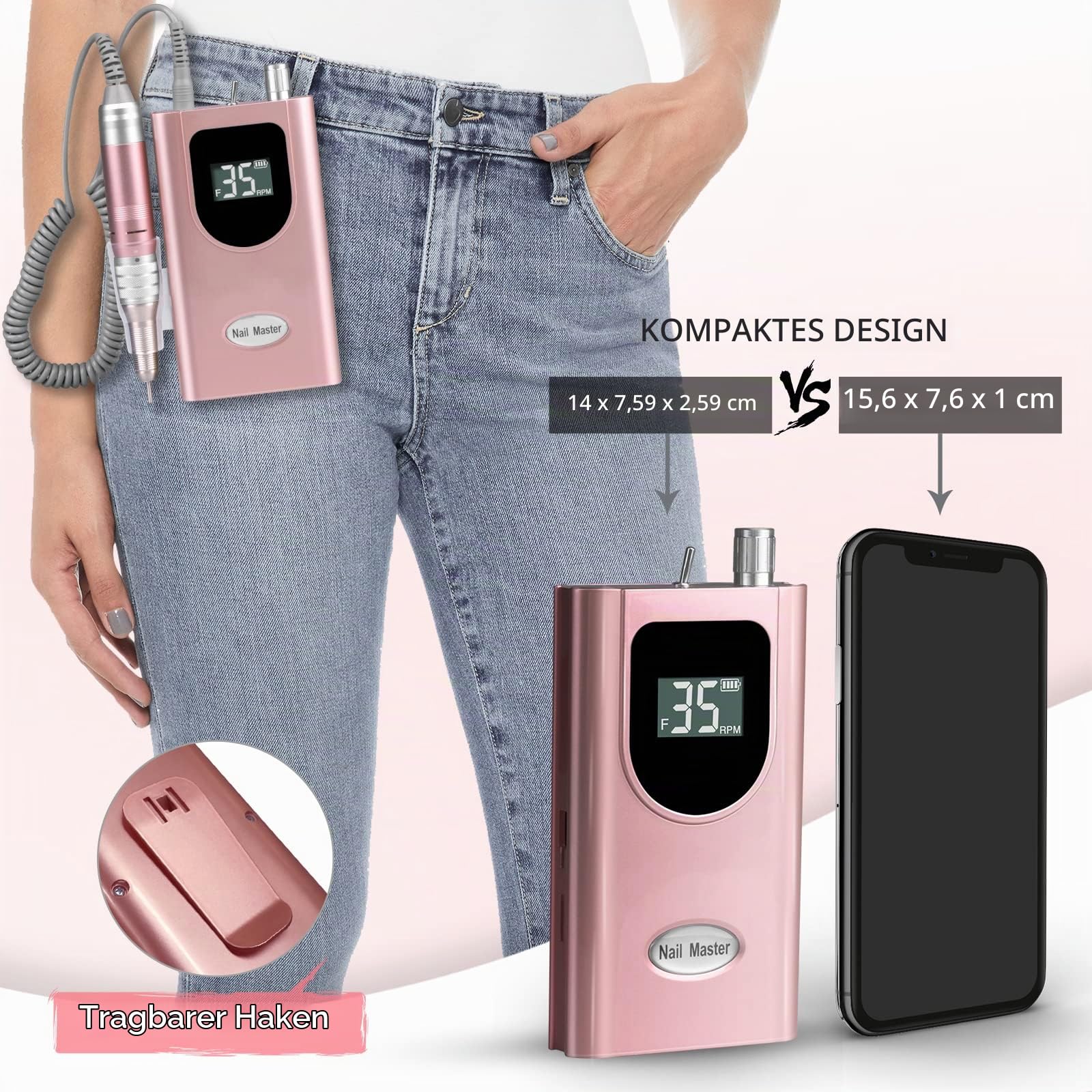 Nagelfräser, AZ GOGO 35000 U/min Elektrische Nagelfeile Wiederaufladbar Tragbar Akku Maniküre Pediküre Maschine Fräser - Ideal für Studio/Salon