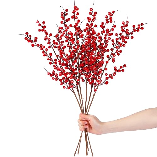 Sggvecsy 6 Pack Artificial Red Berry Stems Christmas Red Berries