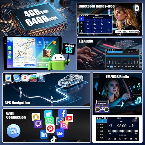 Miniatura 3 de 4+64G Android 15 Estéreo de coche para VW Beetle 2004-2010 con Carplay inalámbrico Android Auto, 9 pulgadas 1280 * 720P IPS pantalla táctil