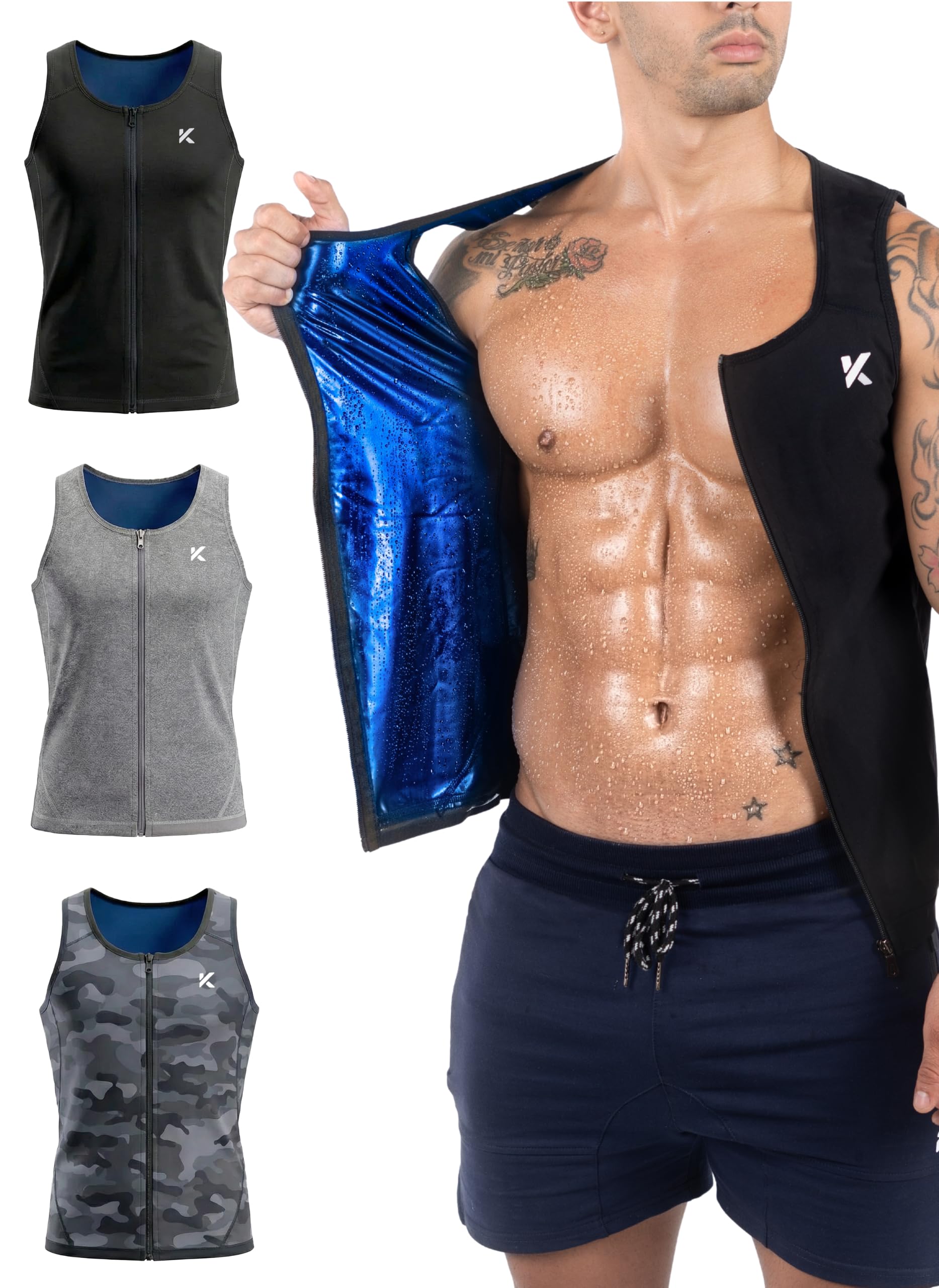 Kewlioo Herenhemd voor Sauna Pak - Warmte Vasthoudend Zweet Compressie Vest, Shapewear Top, Gym Oefening Veelzijdige Shaper Jas, Zwart, XL