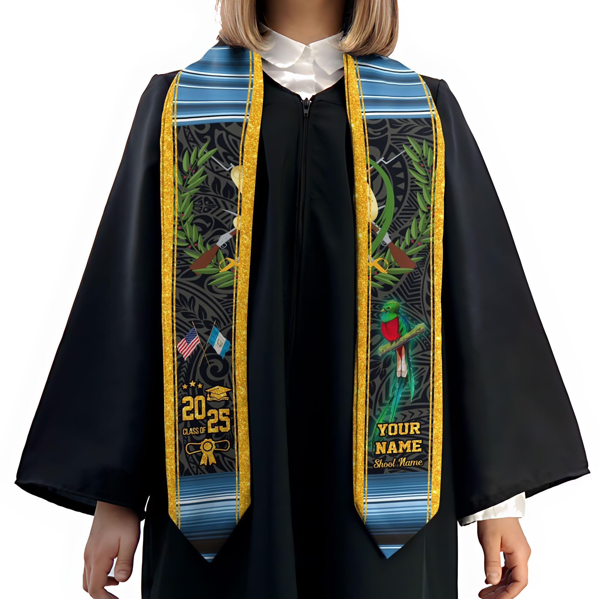 MonkeyVan Personalized Graduation Stole for Guatemalan Senior, Guatemala Flag Graduation Sash Class of 2025 Grad Gifts S55