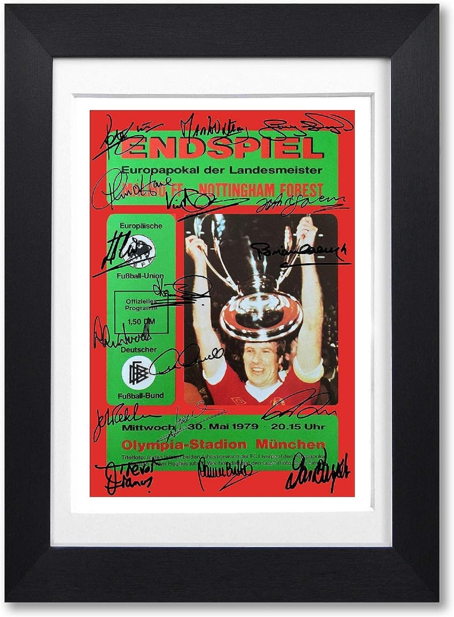 Nottingham Forest 1979 Team Squad Signed Autograph A4 Poster Photo Framed Memorabilia Gift European Cup Winners Programme (BLACK FRAMED & MOUNTED)