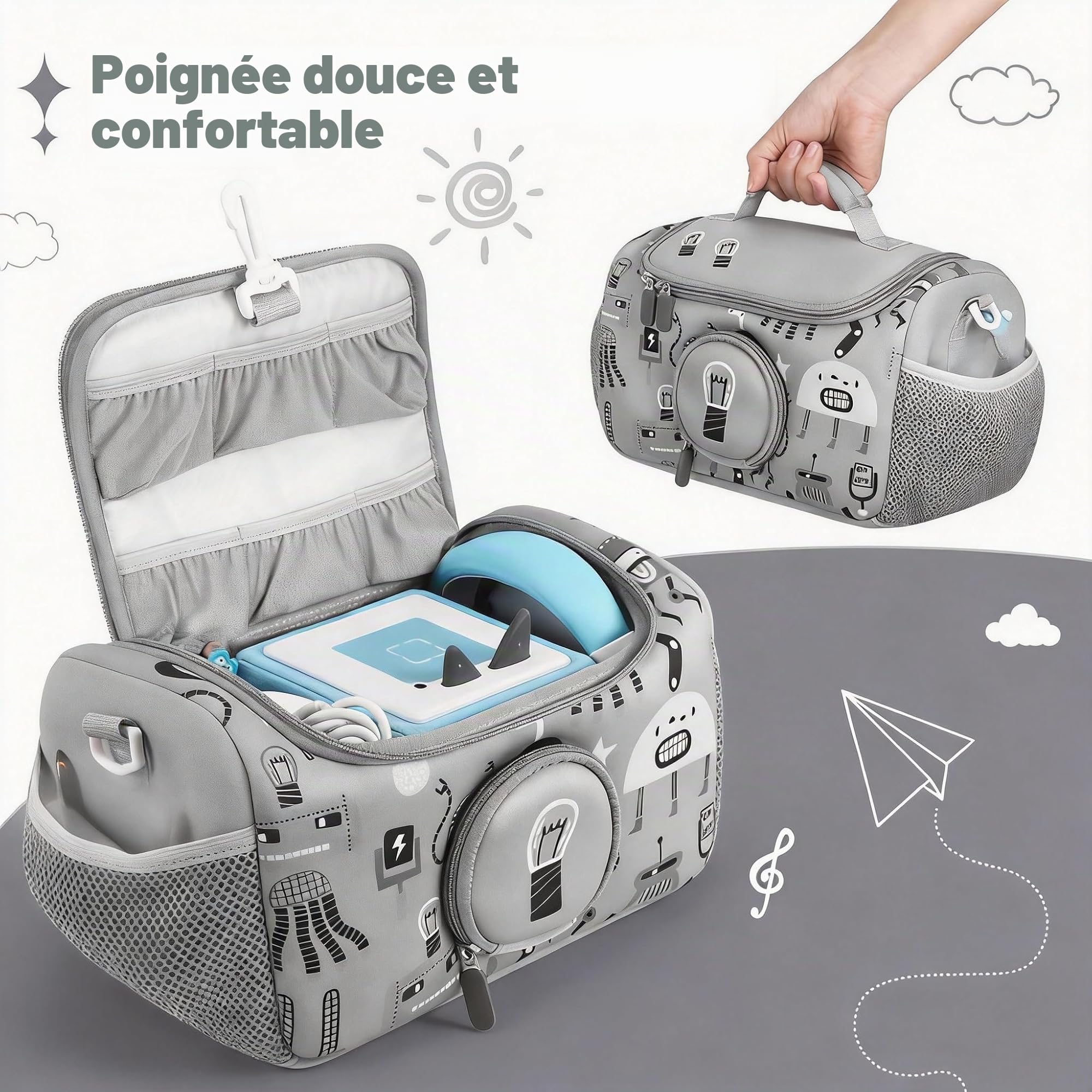 Étui de transport pratique pour lecteur audio Toniebox avec espace pour les figurines (gris)
