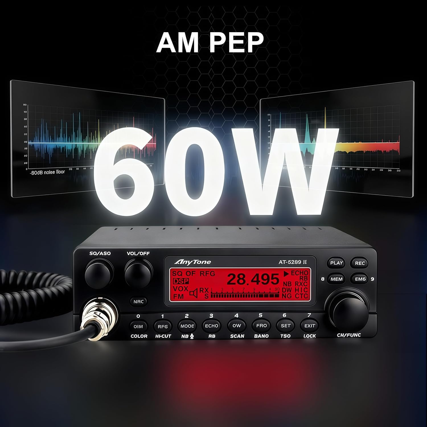 AnyTone AT-5289 II 10 Meter Mobile Ham Radio, High Power 50W FM / 20W AM (60W PEP) Mobile Amateur Radio, NRC Noise Reduction, VFO & Memory Channels, LCD Display, for Truck and Off-Road Use