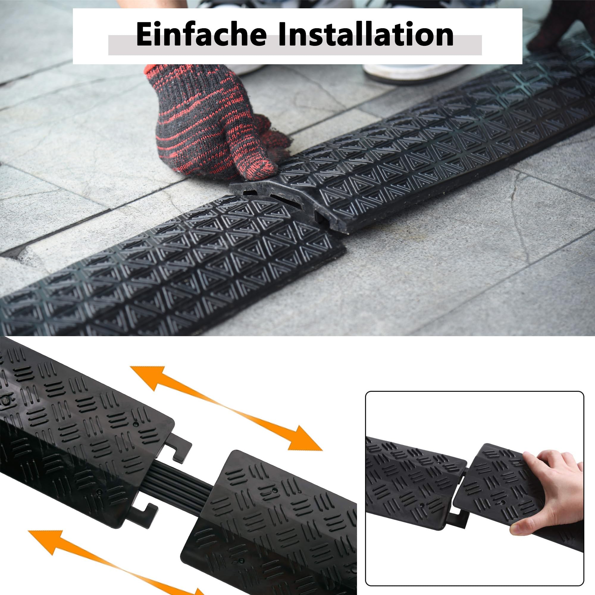 PVC Kabelbrücke,Schwarz,kabelkanal boden,verdrahtungskanal,Kabelschutz und Verhinderung von Stolperfallen (96x27x4 cm(2 Stück))
